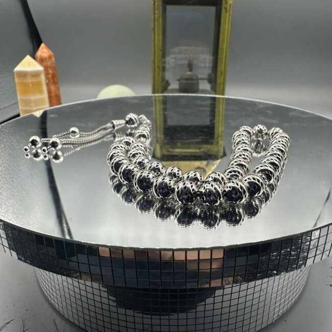 El Işçiliği Hafif Ve Şık Fizyon Arpa Kesim Oksitli Tesbih - 925 Ayar Gümüş - 22 gram 21 Cm