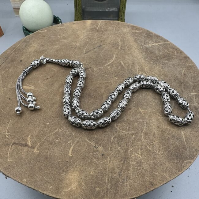 El Işçiliği Hafif Ve Şık Fizyon Tesbih - 925 Ayar Gümüş - 30.66 gram 26 Cm