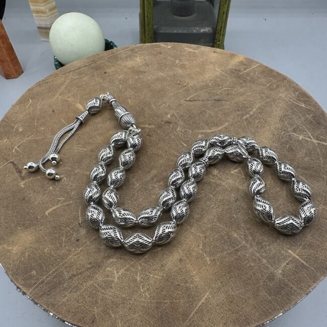 El Işçiliği Hafif Ve Şık Fizyon Arpa Kesim Tesbih - 925 Ayar Gümüş - 27.8 gram 28 Cm