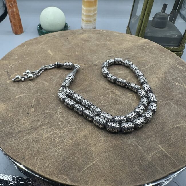 El Işçiliği Hafif Ve Şık Fizyon Kapsül Kesim Oksitli Tesbih - 925 Ayar Gümüş - 21 gram 24 Cm