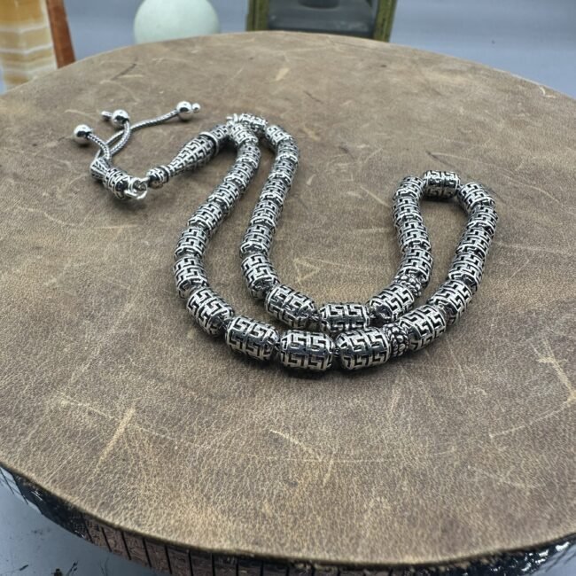 El Işçiliği Hafif Ve Şık Fizyon Kapsül Kesim Oksitli Tesbih - 925 Ayar Gümüş - 20 gram 23 Cm