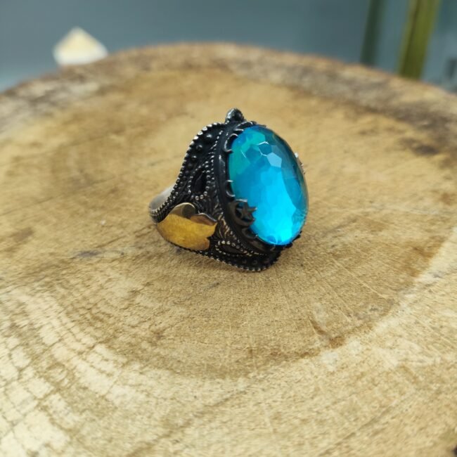 Aqua Marine Taşlı 925 Ayar Gümüş Yüzük 11.46 Gram