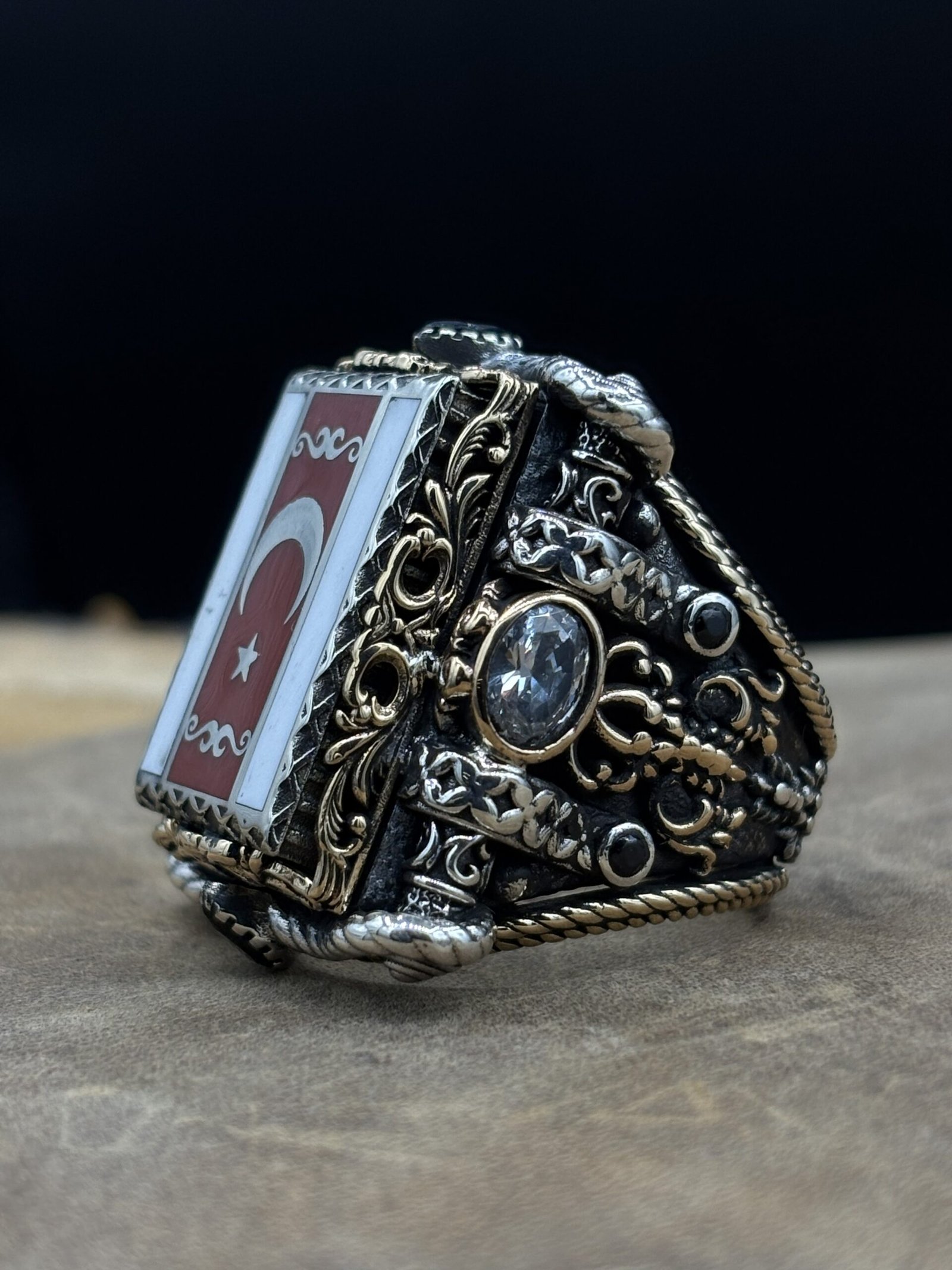 Erkek Ayyıldız Tasarımlı 925 Ayar Gümüş Yüzük – El İşçiliği, 43 Gram Özel Tasarım - Görsel 2