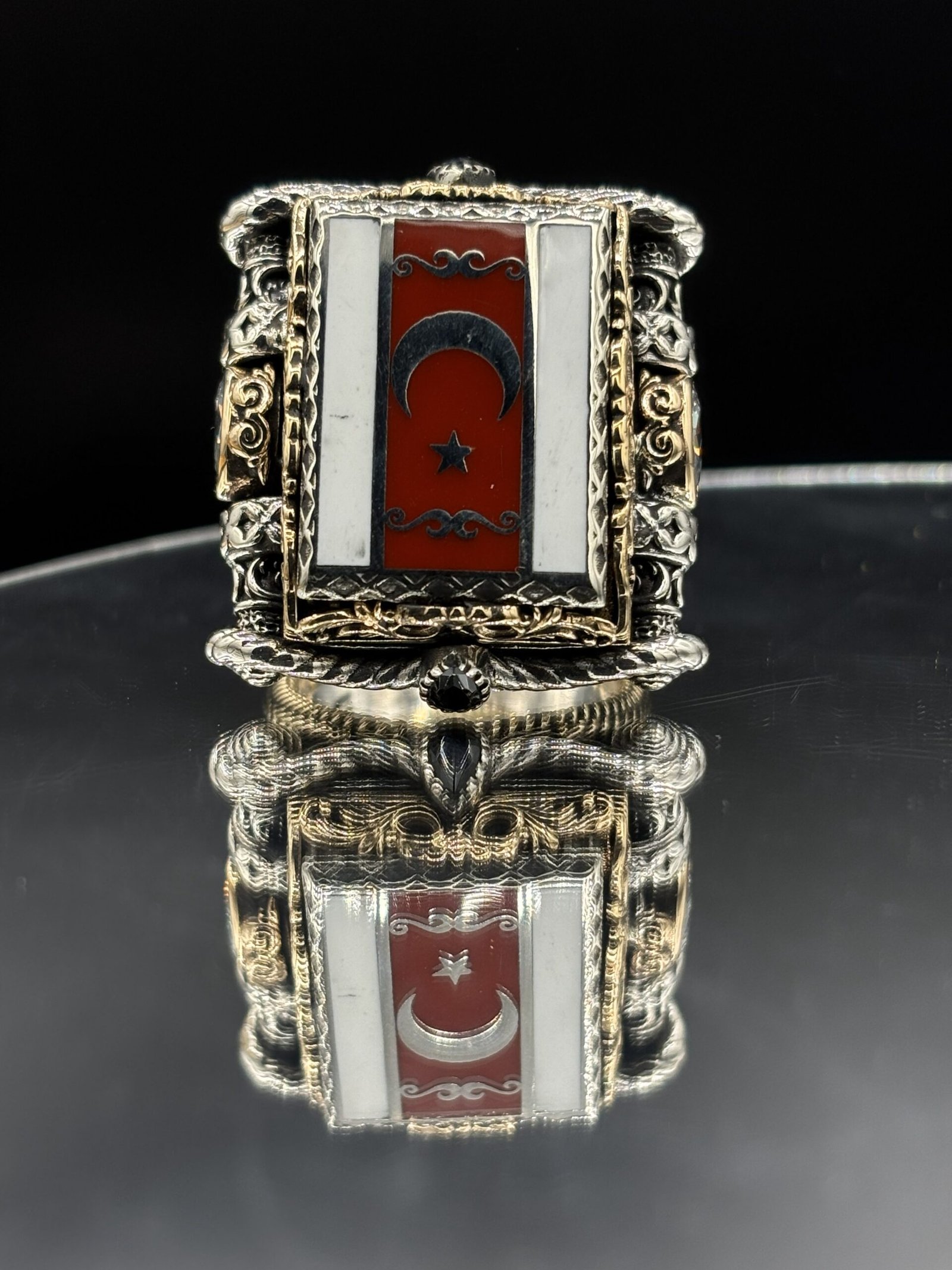 Erkek Ayyıldız Tasarımlı 925 Ayar Gümüş Yüzük – El İşçiliği, 43 Gram Özel Tasarım - Görsel 3