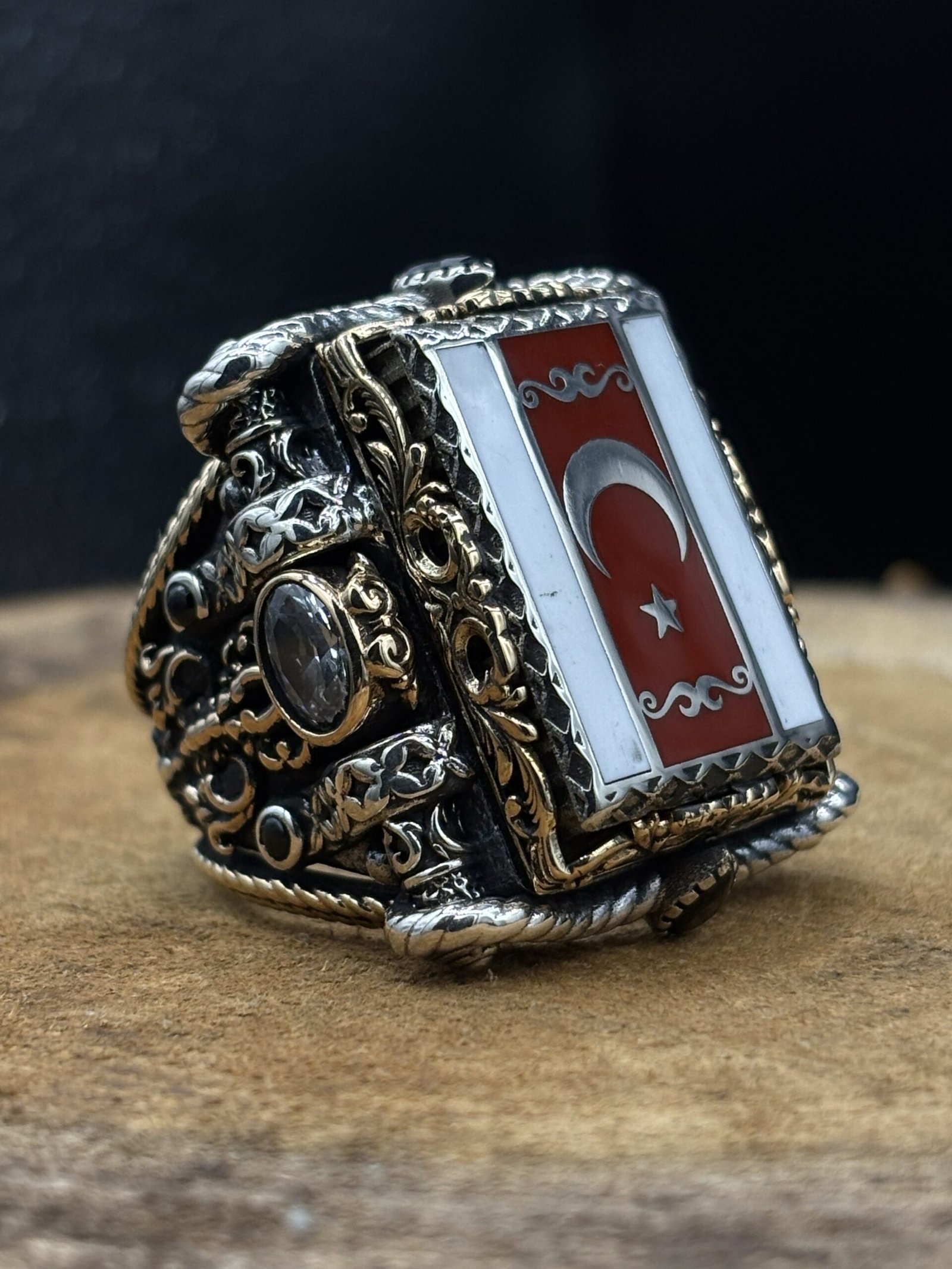 Erkek Ayyıldız Tasarımlı 925 Ayar Gümüş Yüzük – El İşçiliği, 43 Gram Özel Tasarım - Görsel 4