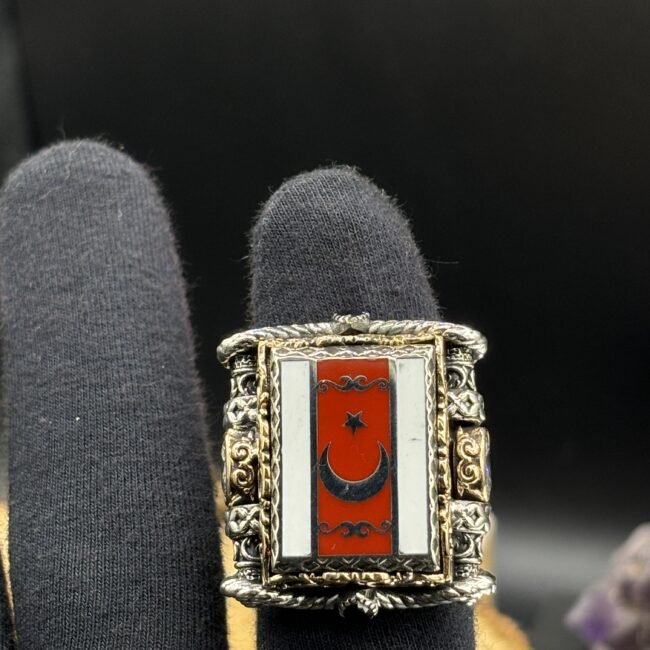 Erkek Ayyıldız Tasarımlı 925 Ayar Gümüş Yüzük – El İşçiliği, 43 Gram Özel Tasarım