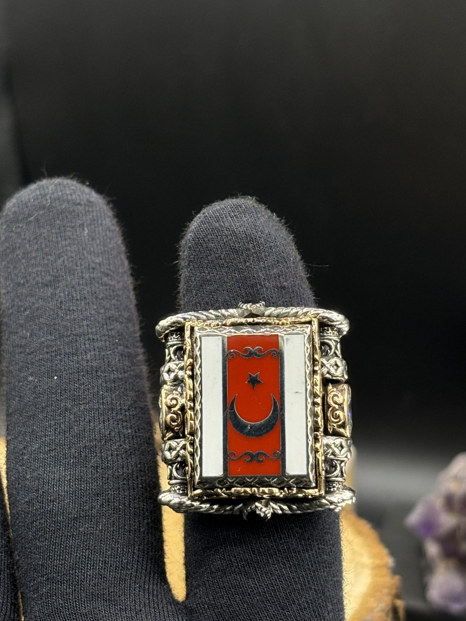 Erkek Ayyıldız Tasarımlı 925 Ayar Gümüş Yüzük – El İşçiliği, 43 Gram Özel Tasarım