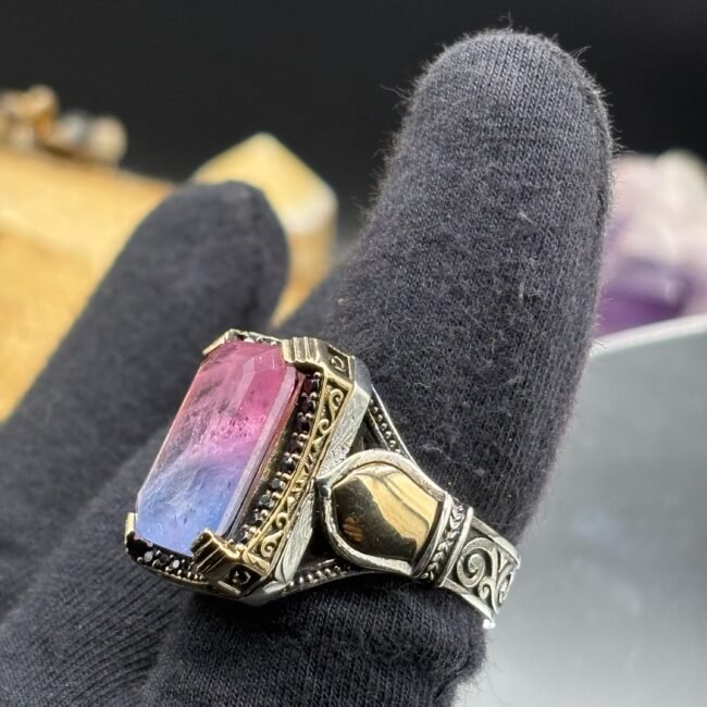 Erkek Ametist Safir Taşlı 925 Ayar Gümüş Yüzük – El İşçiliği, 15 Gram Özel Tasarım