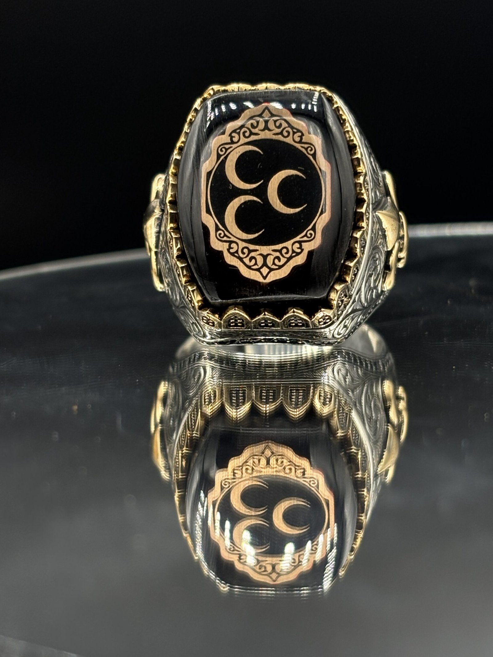 Erkek Zirkon Taşlı 3 Hilal Modeli 925 Ayar Gümüş Yüzük – El İşçiliği, 22 Gram Özel Tasarım - Görsel 3