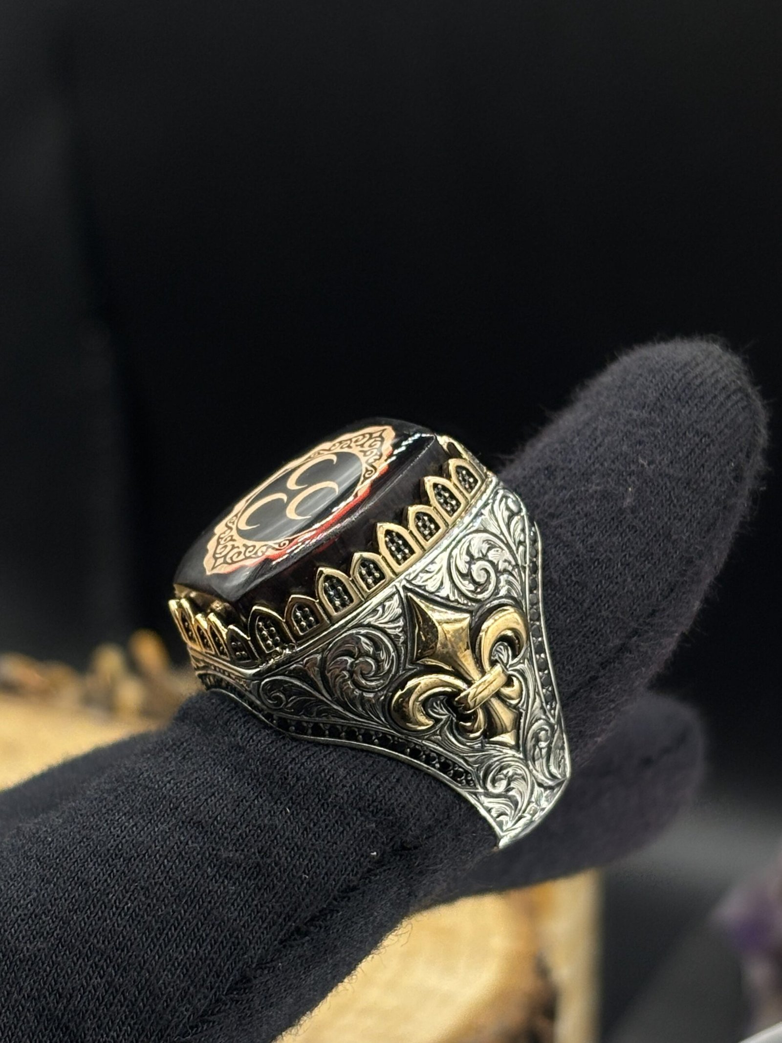 Erkek Zirkon Taşlı 3 Hilal Modeli 925 Ayar Gümüş Yüzük – El İşçiliği, 22 Gram Özel Tasarım - Görsel 5