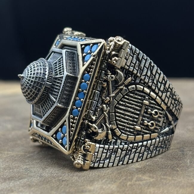 Erkek Mescid-i Aksa Modeli 925 Ayar Gümüş Yüzük – El İşçiliği, 36 Gram Özel Tasarım