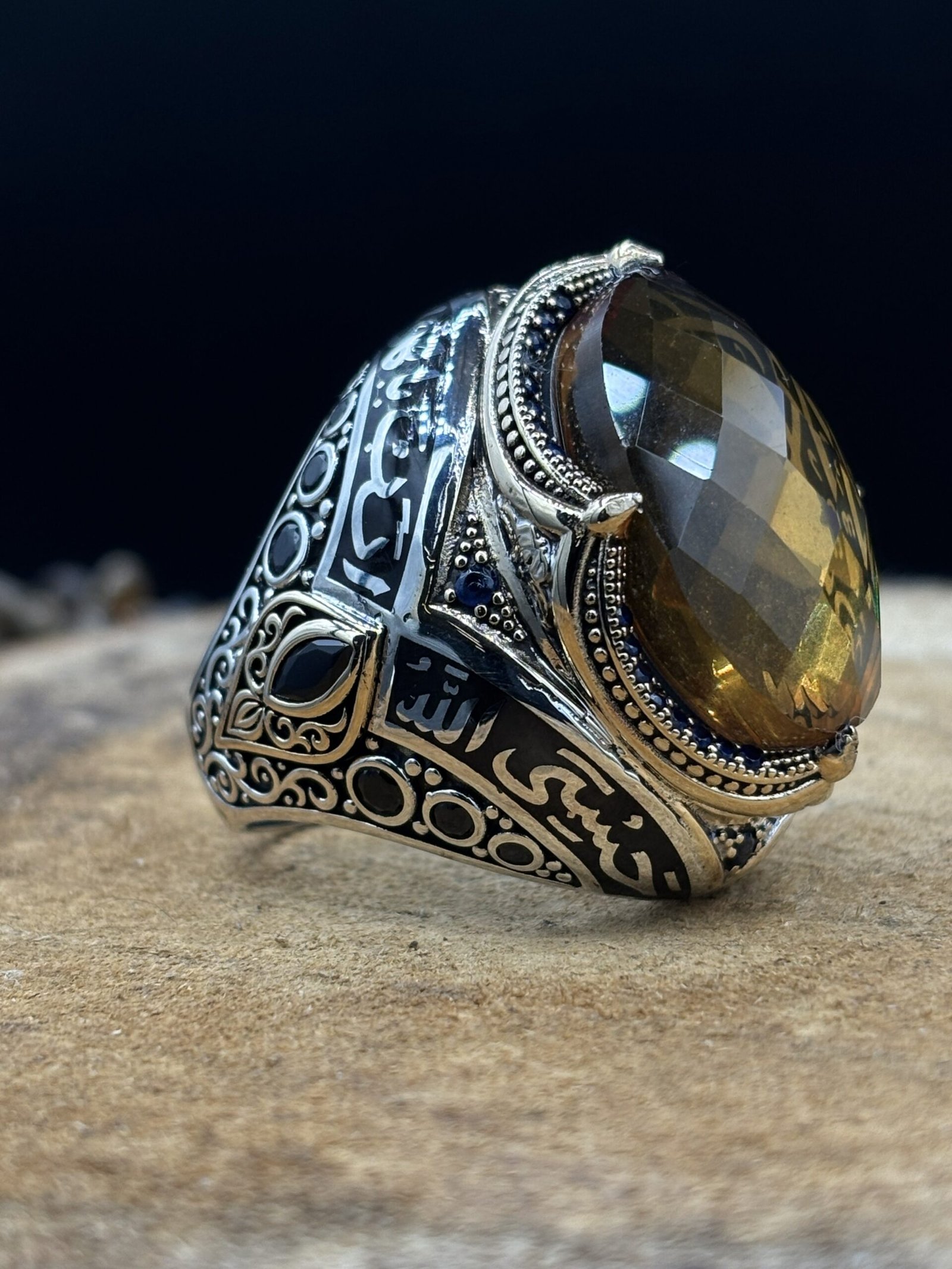 Erkek Sarı Sitrin Taşlı 925 Ayar Gümüş Yüzük – El İşçiliği, 23 Gram Özel Tasarım - Görsel 4