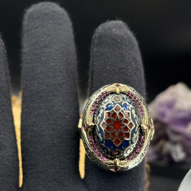 Erkek Renkli Zirkon Taşlı 925 Ayar Gümüş Yüzük – El İşçiliği, 32 Gram Özel Tasarım