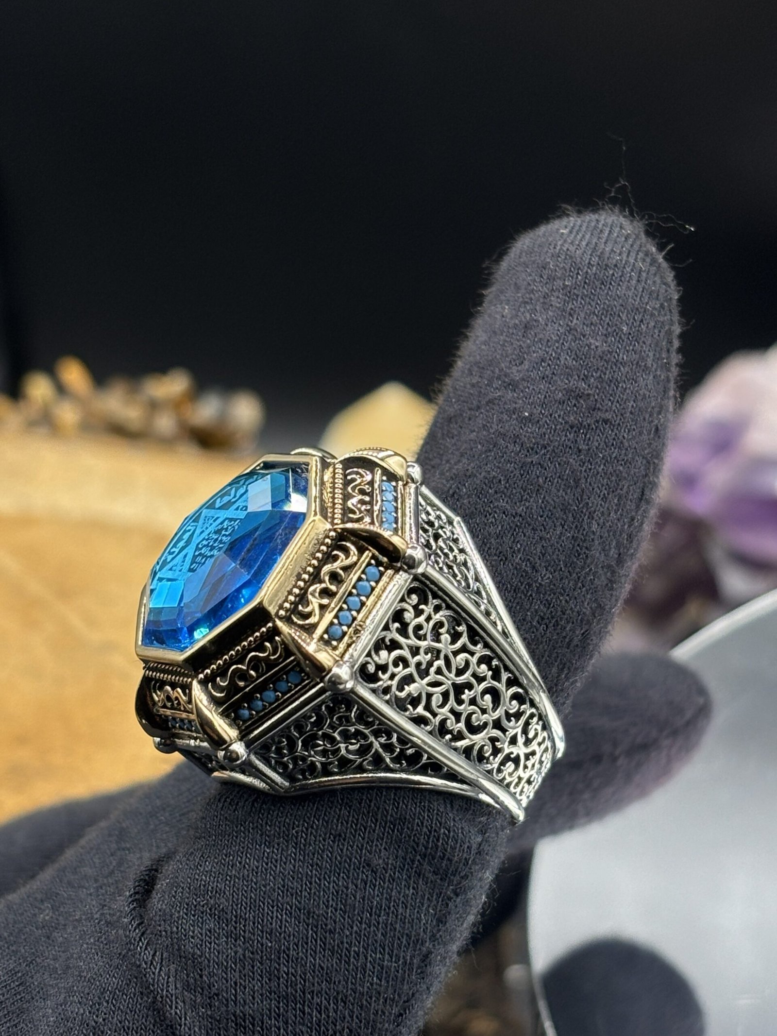 Erkek Süleyman Mührü İşlemeli 925 Ayar Gümüş Yüzük – El İşçiliği, 25 Gram Özel Tasarım