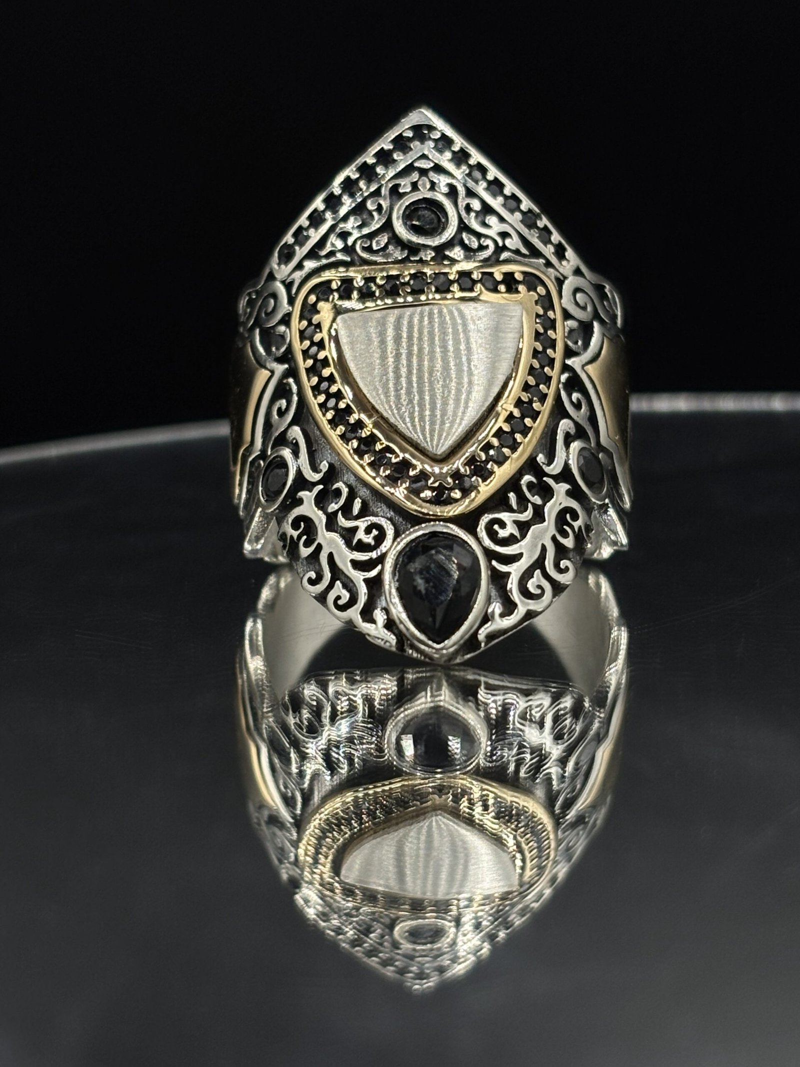 925 Ayar Gümüş Siyah Zirkon Taşlı Zihgir Model Erkek Yüzük – 17 gr - Görsel 3
