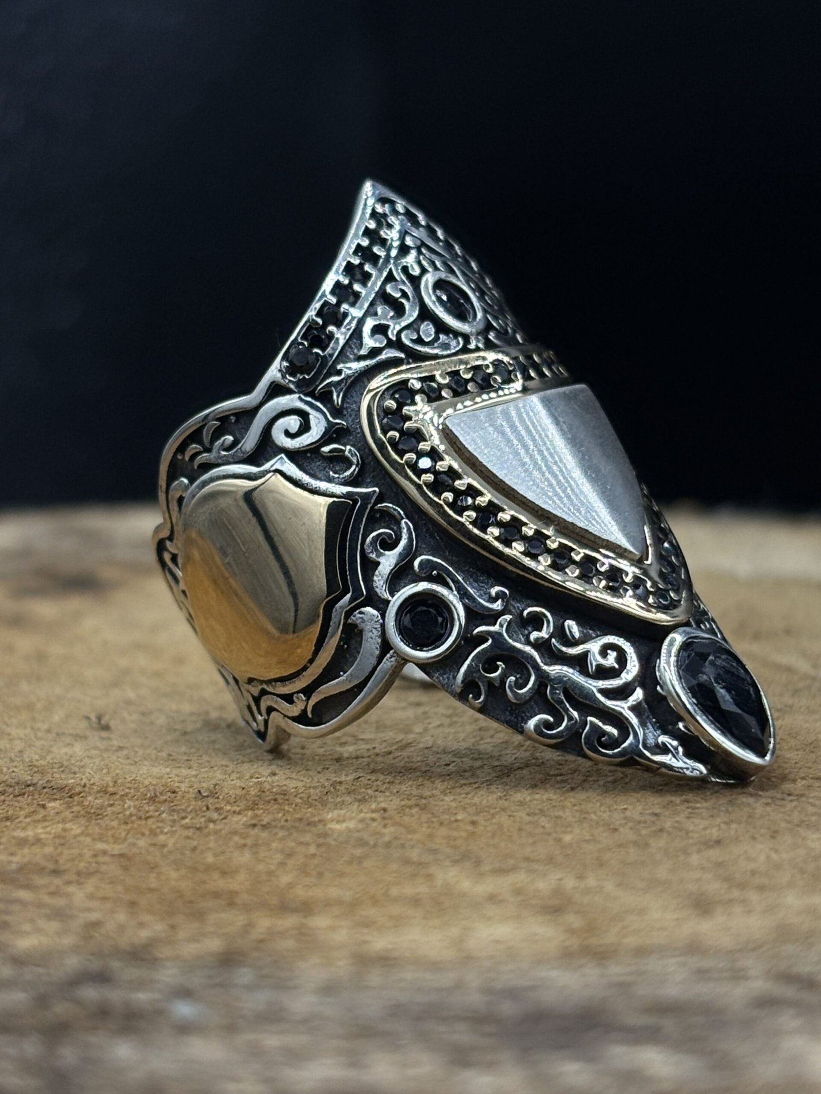 925 Ayar Gümüş Siyah Zirkon Taşlı Zihgir Model Erkek Yüzük – 17 gr - Görsel 4