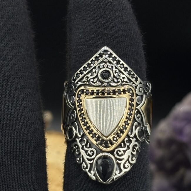 925 Ayar Gümüş Siyah Zirkon Taşlı Zihgir Model Erkek Yüzük – 17 gr