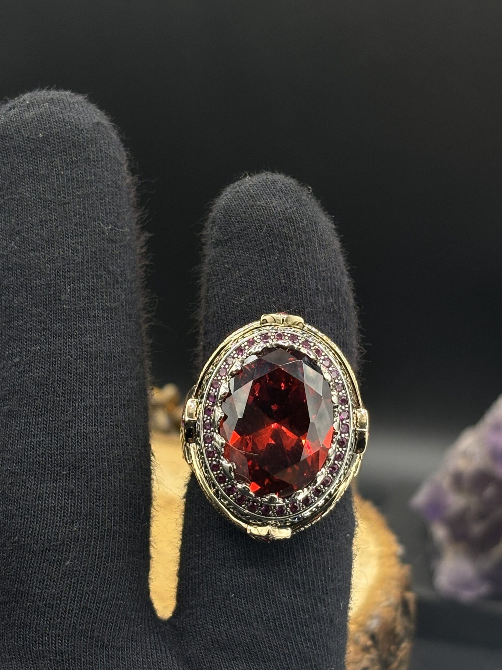 Özel Tasarım 925 Ayar Gümüş Kırmızı Zirkon Taşlı Erkek Yüzük – 24 gr | El İşçiliği - Görsel 5