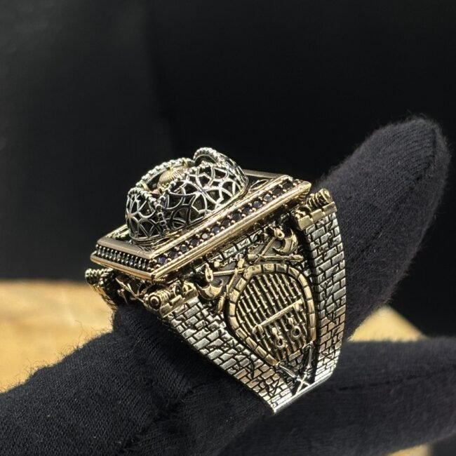 Özel Tasarım Mescid-i Aksa Temalı 925 Ayar Gümüş Erkek Yüzük – 37 gr | El İşçiliği