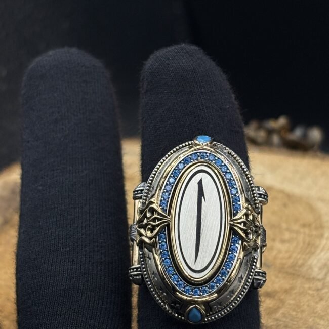 Arapça Elif Harfi Zirkon Taşlı Özel Tasarım 925 Ayar Gümüş Erkek Yüzük – 30 gr