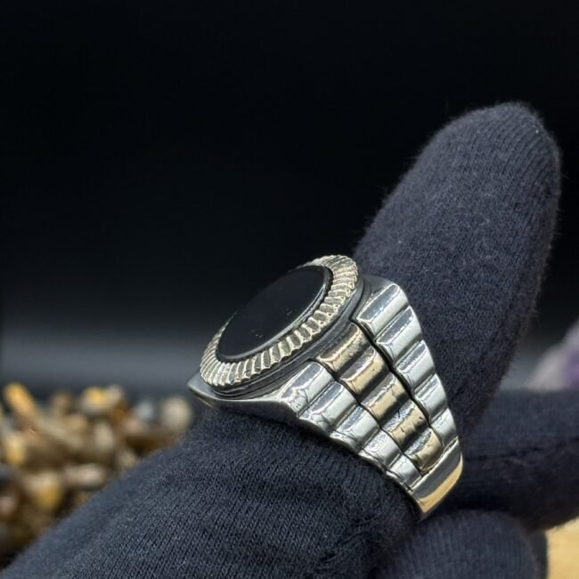 Erkek Oniks Taşlı 925 Ayar Gümüş Yüzük – El İşçiliği, 19 Gram Özel Tasarım