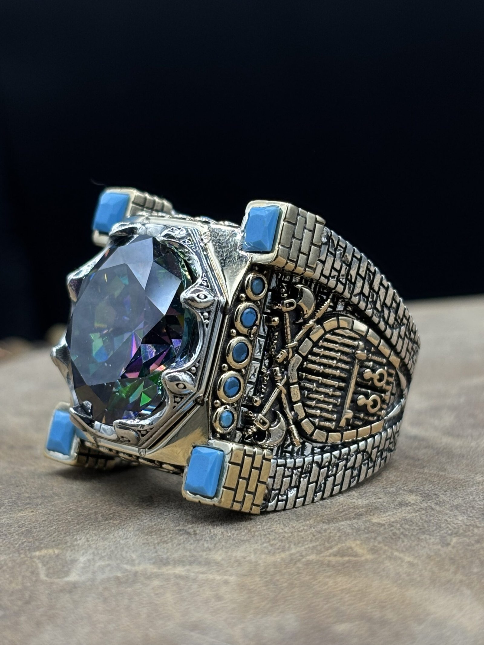 Erkek Mistik Topaz Taşlı 925 Ayar Gümüş Yüzük – El İşçiliği, 42 Gram Özel Tasarım - Görsel 2