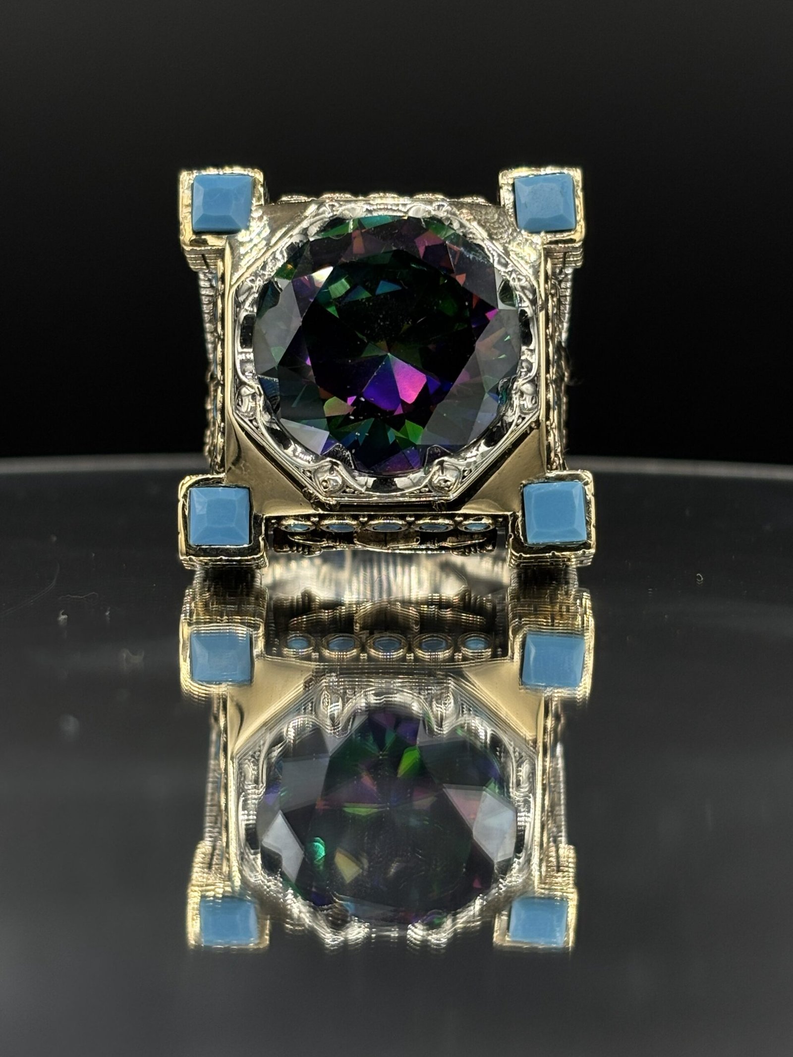 Erkek Mistik Topaz Taşlı 925 Ayar Gümüş Yüzük – El İşçiliği, 42 Gram Özel Tasarım - Görsel 3