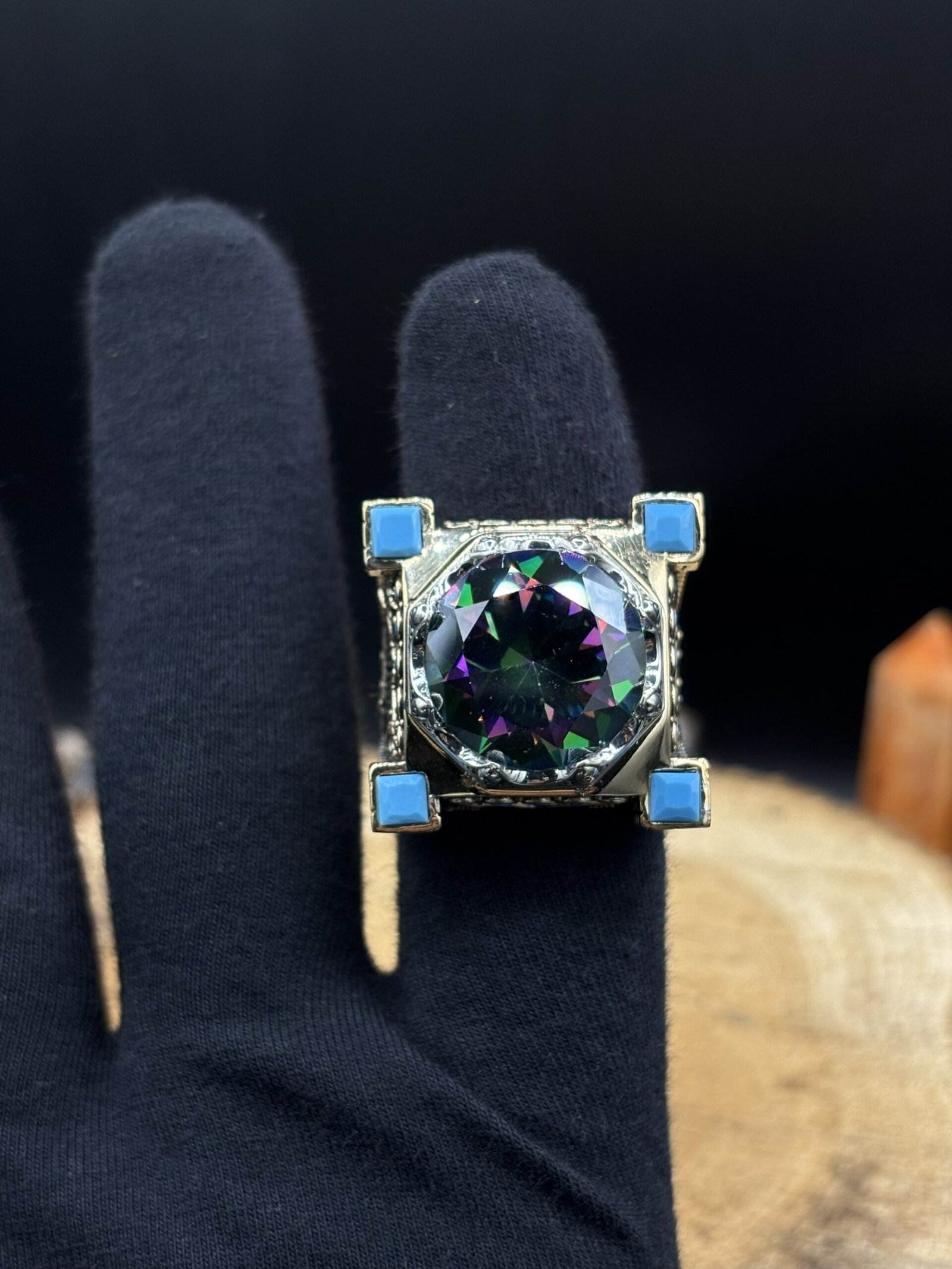 Erkek Mistik Topaz Taşlı 925 Ayar Gümüş Yüzük – El İşçiliği, 42 Gram Özel Tasarım - Görsel 6