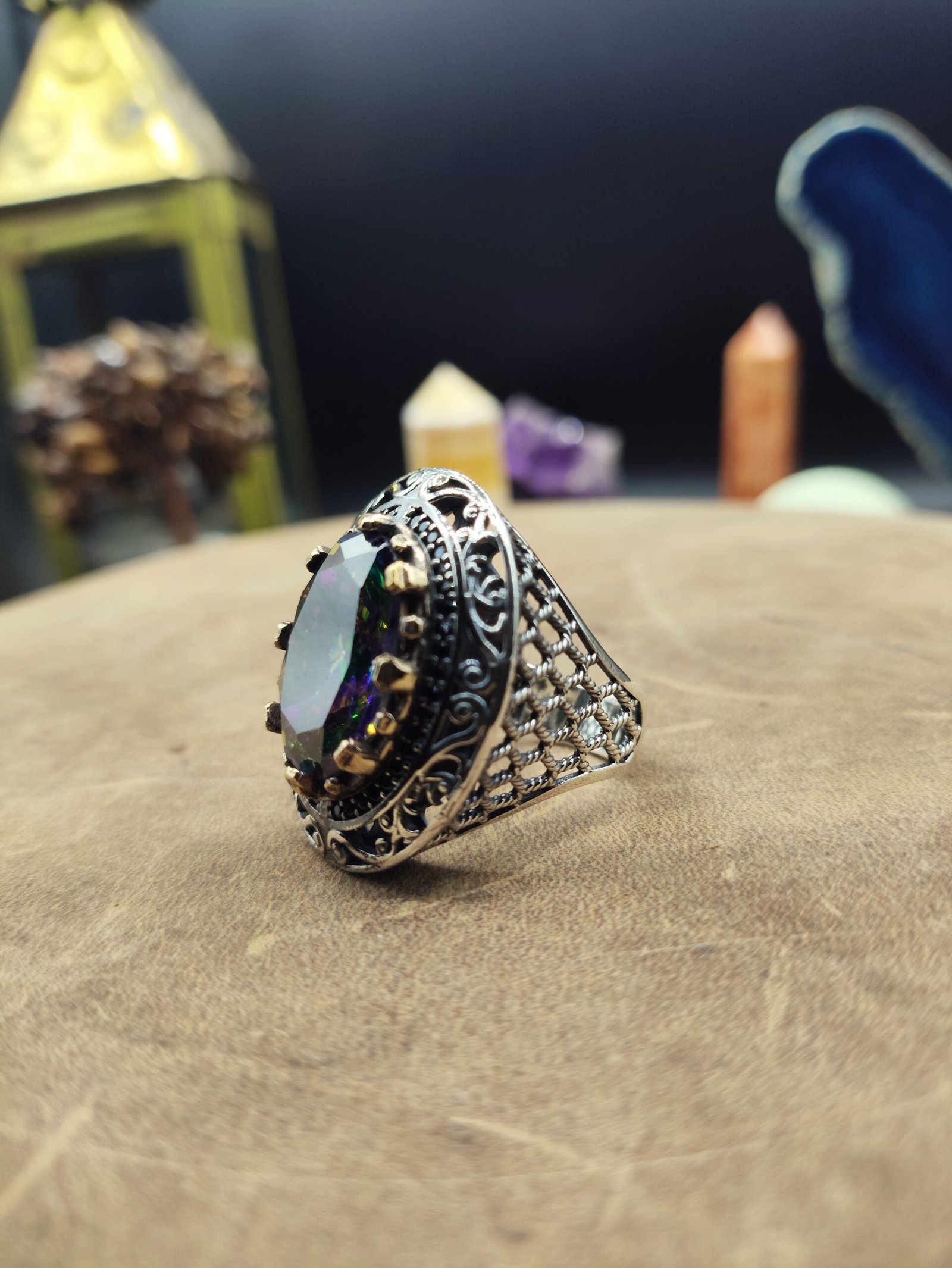 Erkek Mistik Topaz Taşlı 925 Ayar Gümüş Yüzük – El İşçiliği, 23 Gram Özel Tasarım - Görsel 2