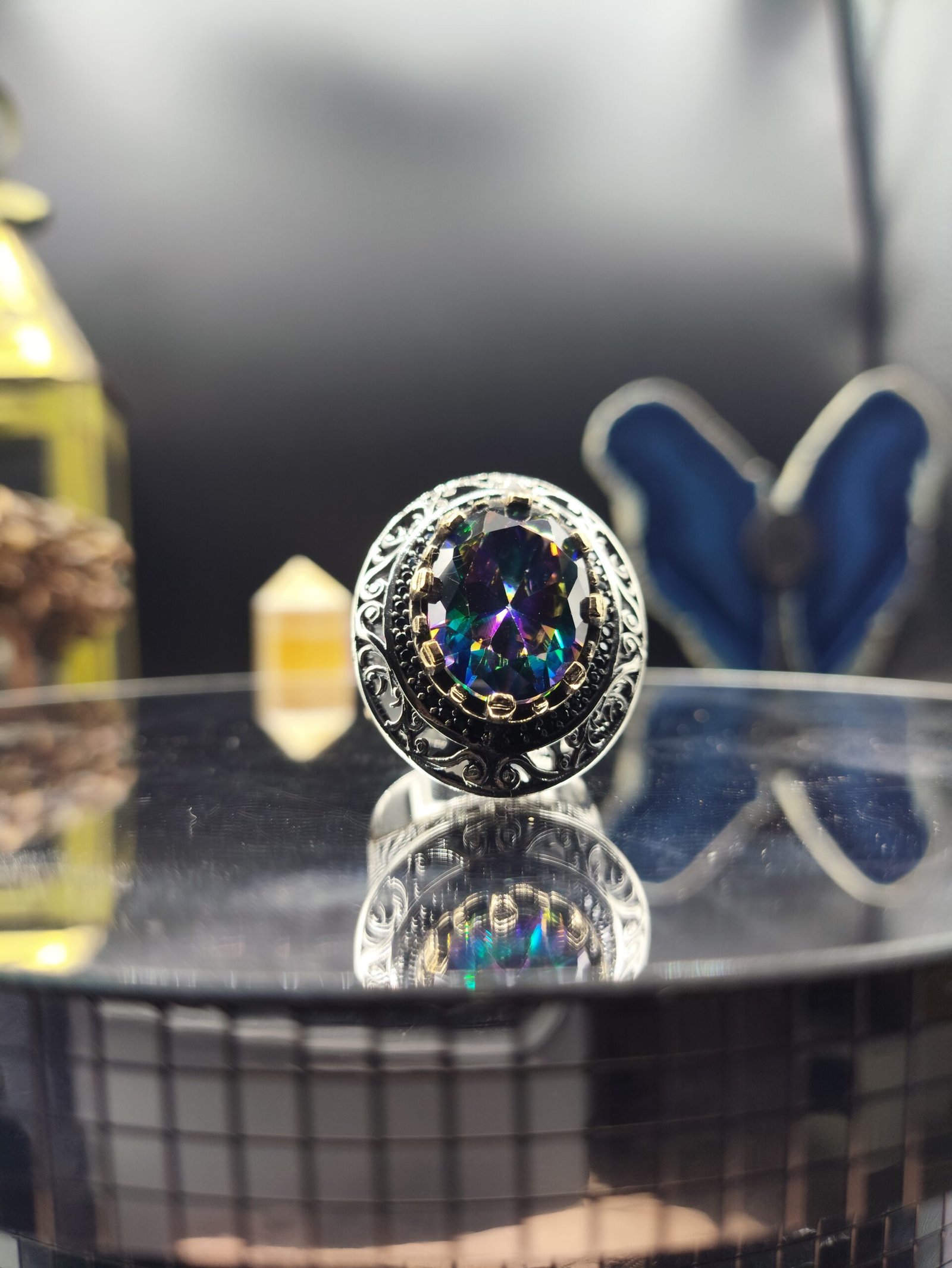 Erkek Mistik Topaz Taşlı 925 Ayar Gümüş Yüzük – El İşçiliği, 23 Gram Özel Tasarım - Görsel 3