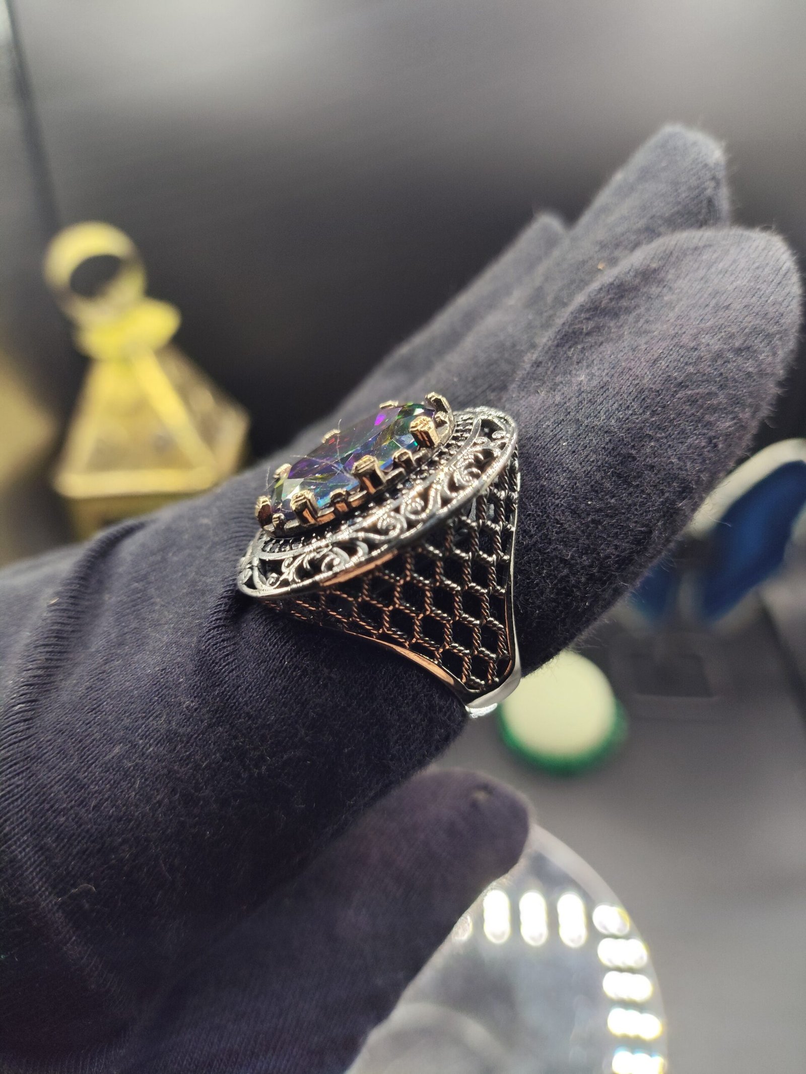 Erkek Mistik Topaz Taşlı 925 Ayar Gümüş Yüzük – El İşçiliği, 23 Gram Özel Tasarım - Görsel 5