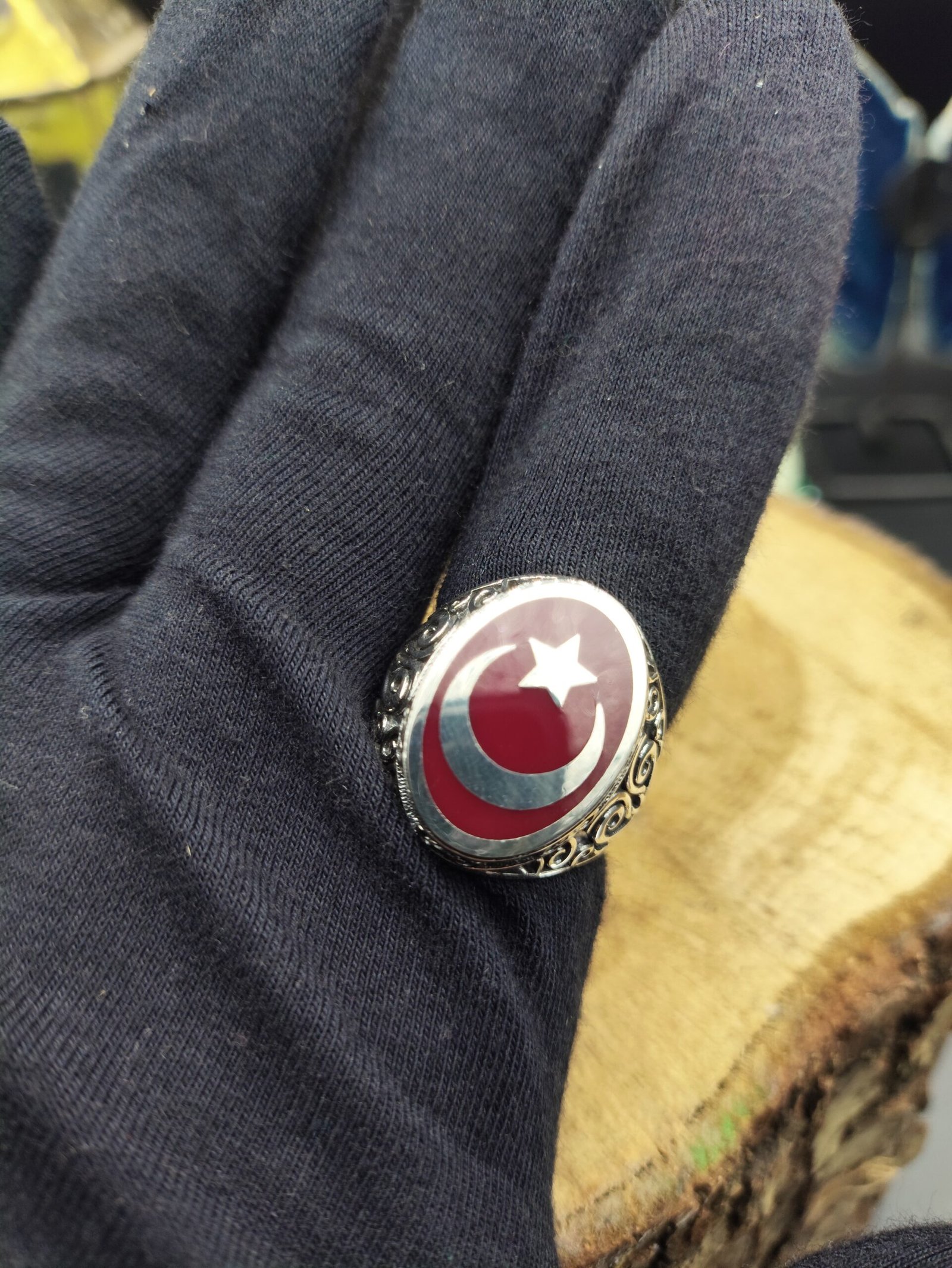 Türk Bayrağı İşlemeli 925 Ayar Gümüş Erkek Yüzük – El İşçiliği, 11 Gram Özel Tasarım - Görsel 7