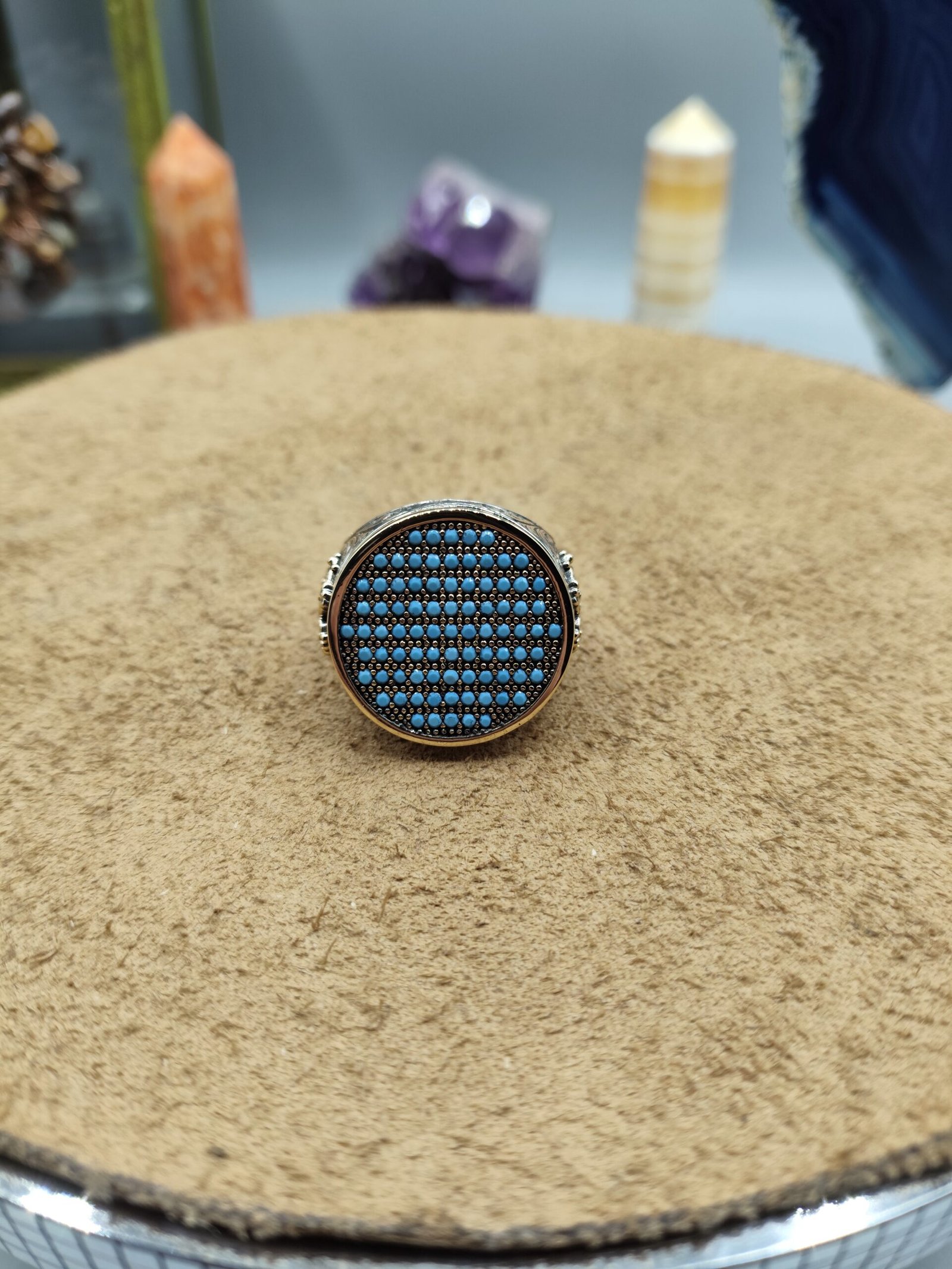 Erkek Turkuaz Taşlı 925 Ayar Gümüş Yüzük – El İşçiliği, Zirkon Detaylı, 17 Gram - Görsel 7