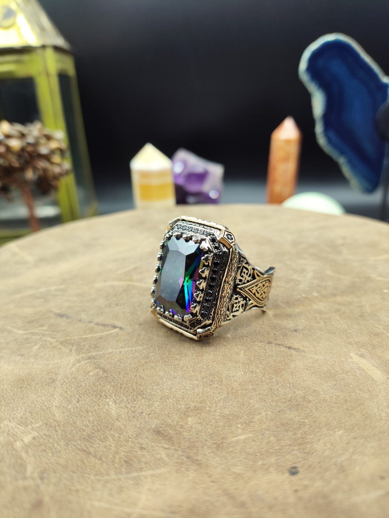 Erkek Mistik Topaz Taşlı 925 Ayar Gümüş Yüzük – El İşçiliği, 25 Gram Özel Tasarım - Görsel 7