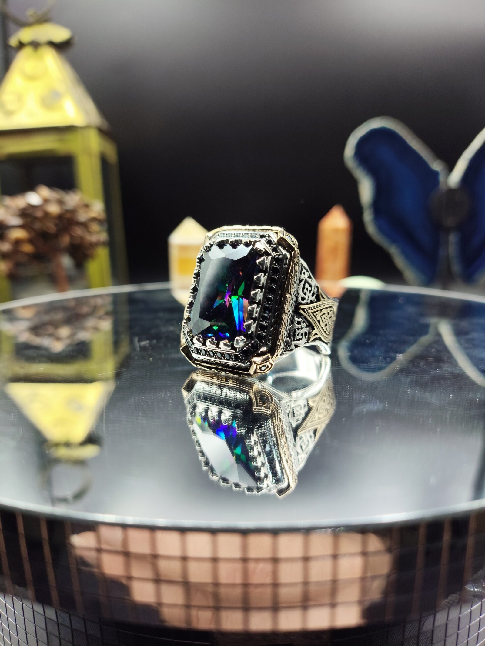 Erkek Mistik Topaz Taşlı 925 Ayar Gümüş Yüzük – El İşçiliği, 25 Gram Özel Tasarım - Görsel 6