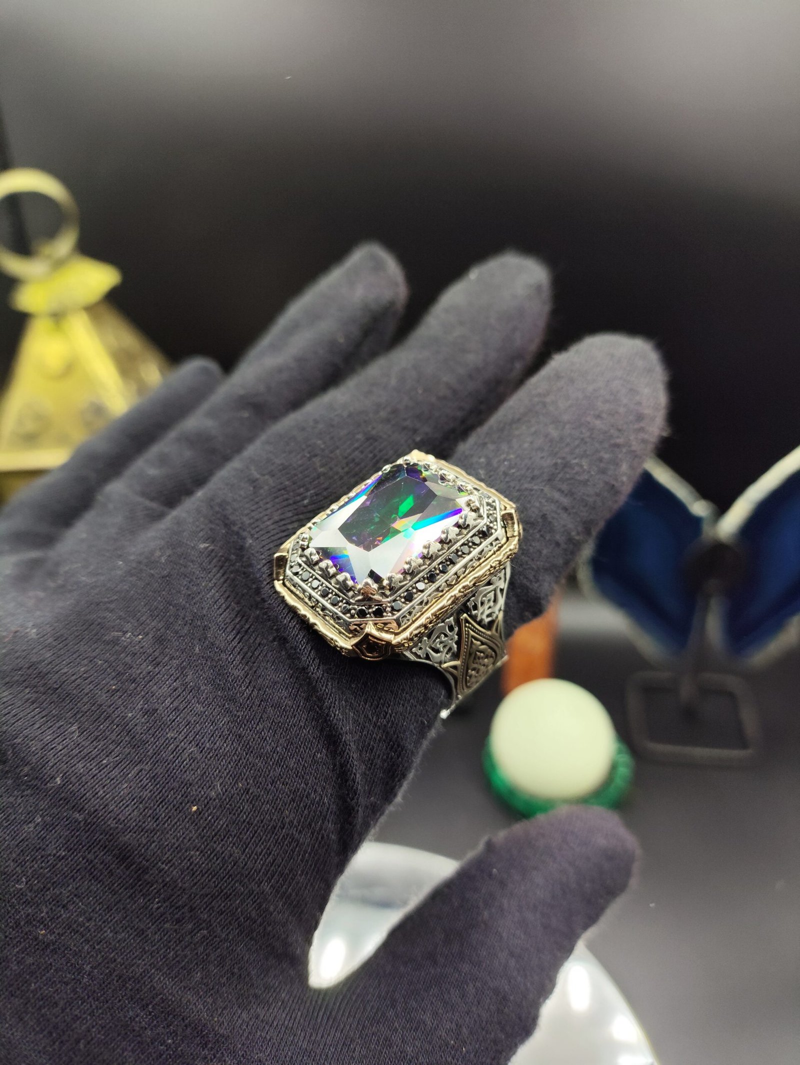 Erkek Mistik Topaz Taşlı 925 Ayar Gümüş Yüzük – El İşçiliği, 25 Gram Özel Tasarım - Görsel 5