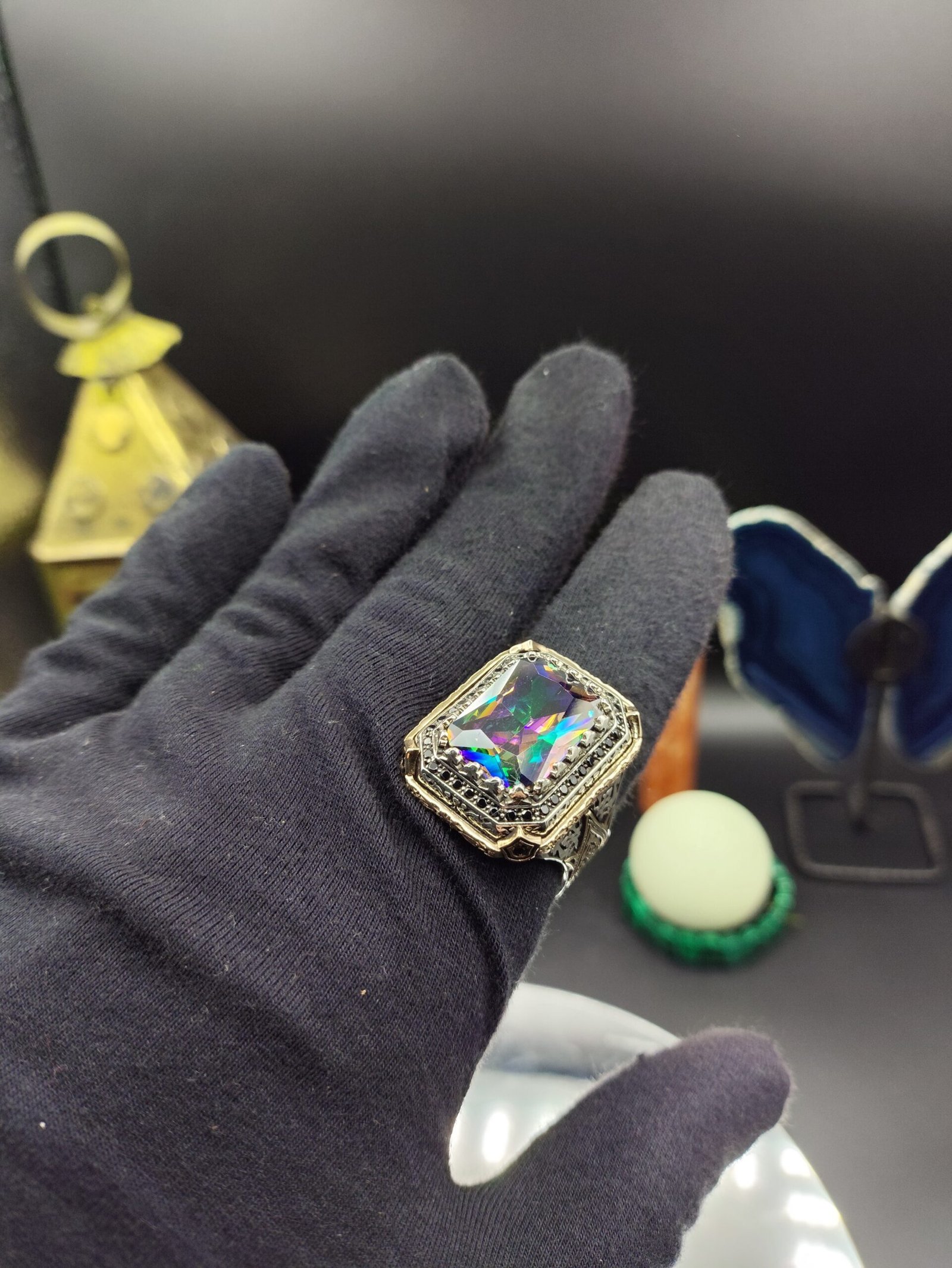 Erkek Mistik Topaz Taşlı 925 Ayar Gümüş Yüzük – El İşçiliği, 25 Gram Özel Tasarım