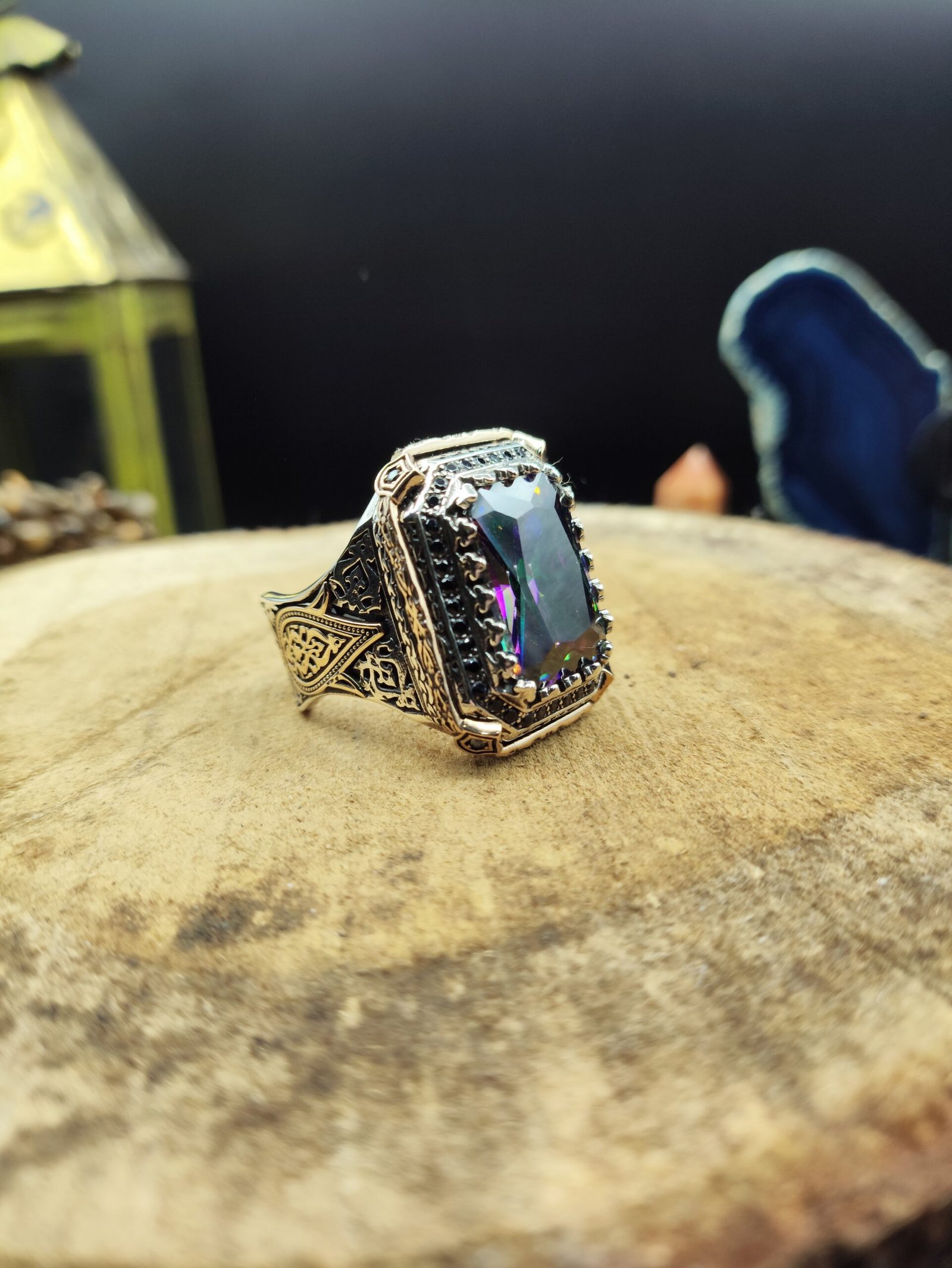 Erkek Mistik Topaz Taşlı 925 Ayar Gümüş Yüzük – El İşçiliği, 25 Gram Özel Tasarım - Görsel 2