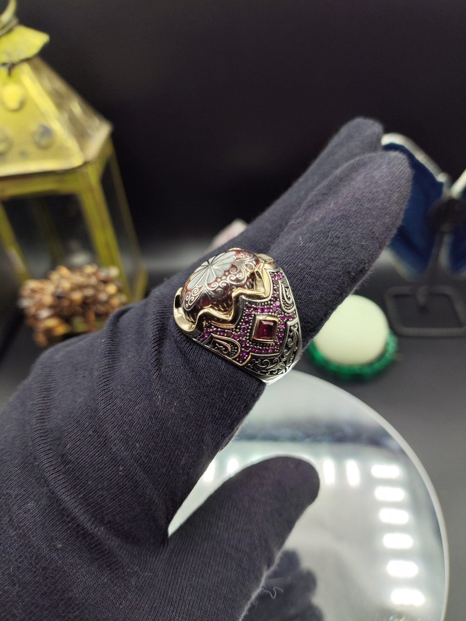 Erkek Firuze Taşlı Özel Tasarım 925 Ayar Gümüş Yüzük – El İşçiliği, 23 Gram - Görsel 5