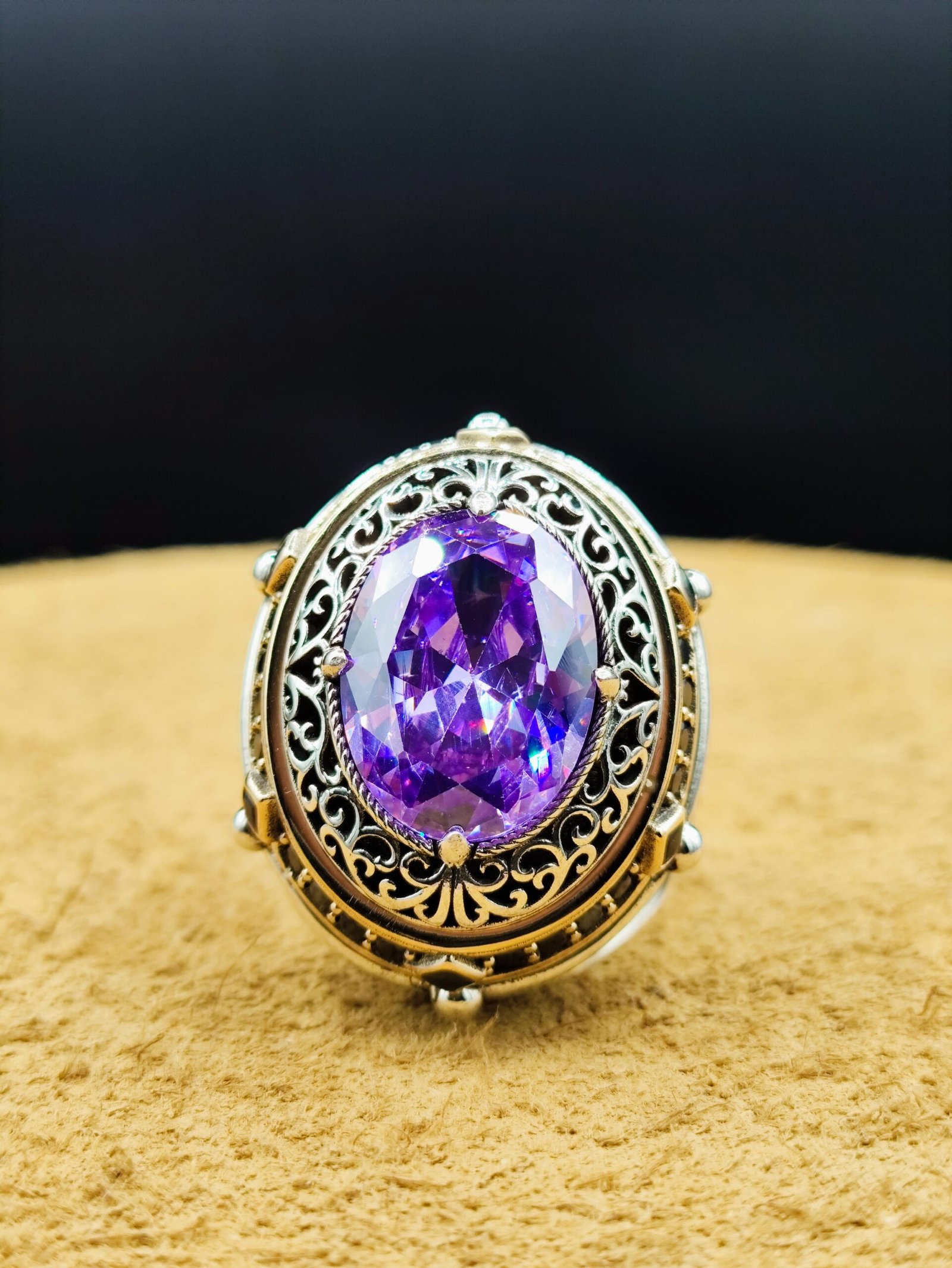 925 Ayar Gümüş Ametist Taşlı Erkek Yüzük – 29 Gram - Görsel 4