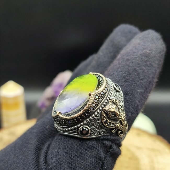 Fluorit Taşlı Özel Tasarım 925 Ayar Gümüş Erkek Yüzük | El İşçiliği – 21 Gram