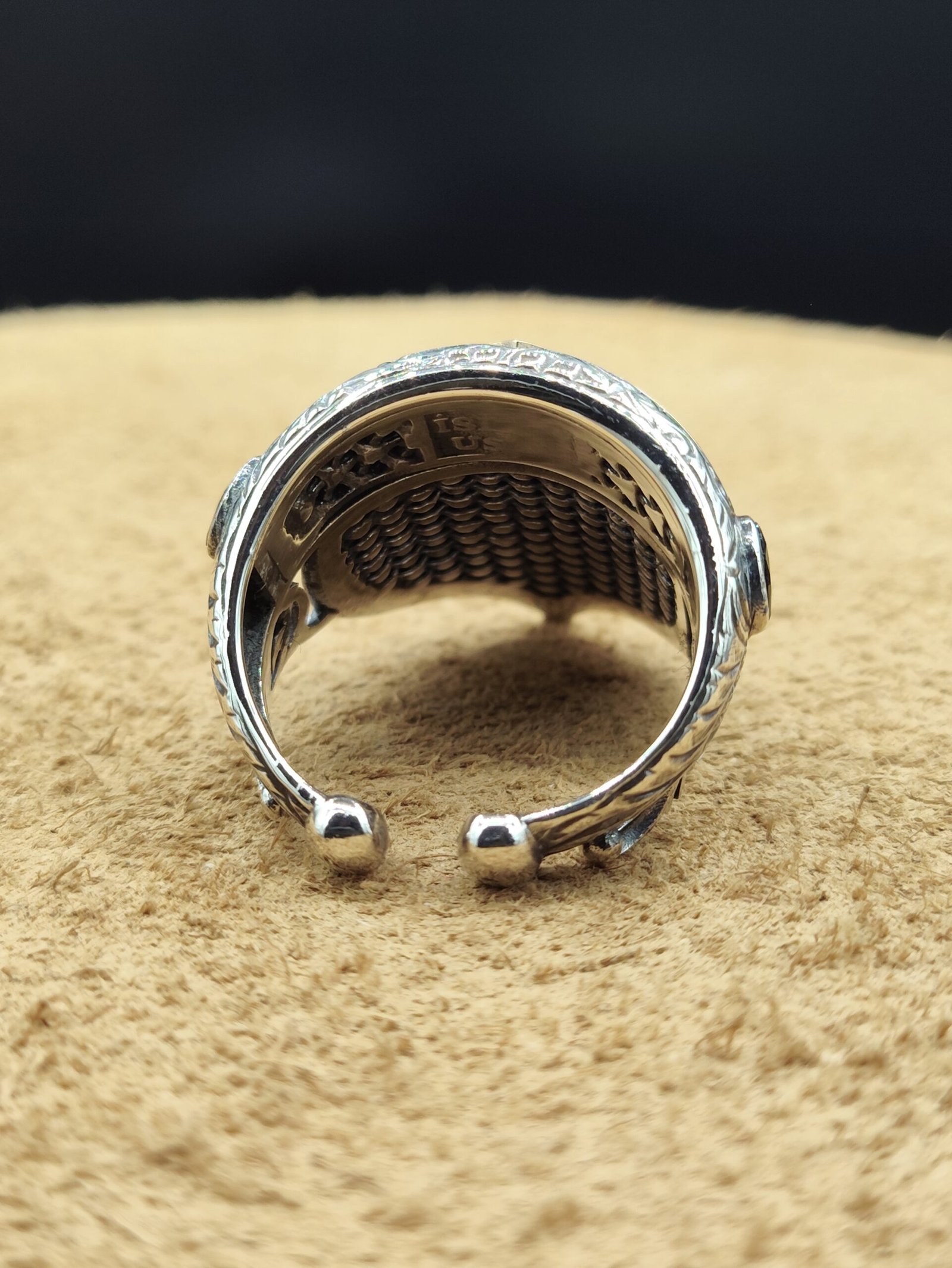 925 Ayar Gümüş 19 Gram Erkek Yüzük Siyah Zirkon Taşlı Özel Tasarım Ayarlanabilir Ölçü - Görsel 5