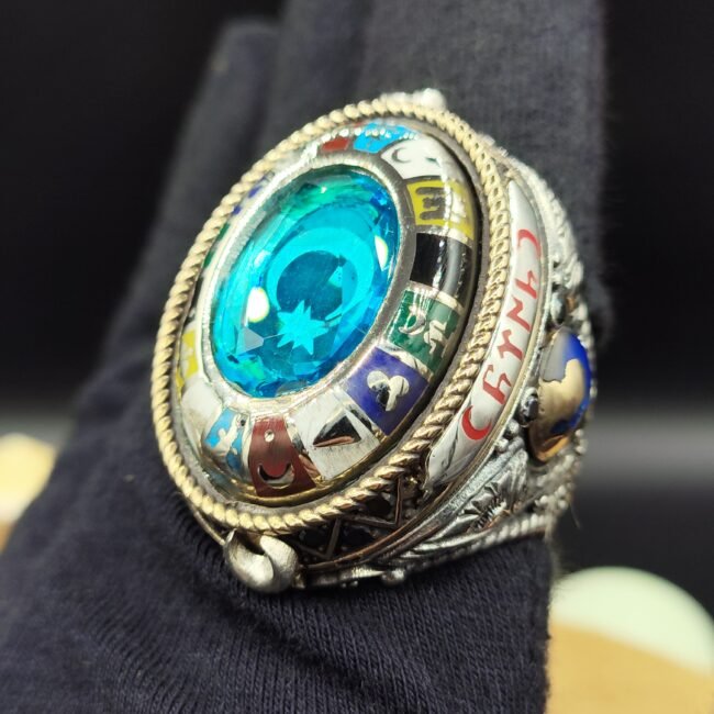 925 Ayar Gümüş 16 Türk Devleti Bayraklı Osmanlı Armalı Erkek Yüzük – 41 Gram