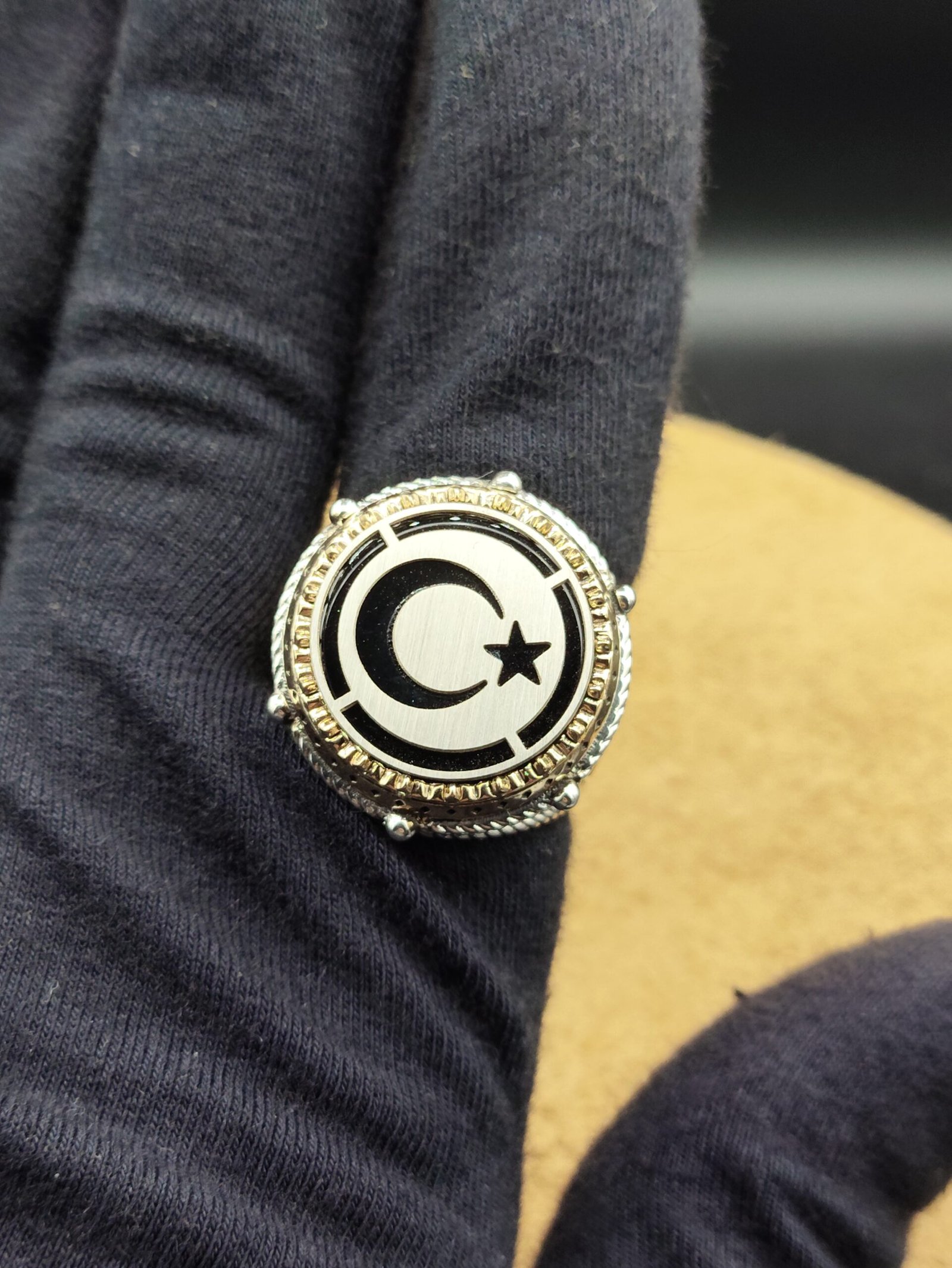 925 Ayar Gümüş Ay Yıldız Model Zirkon Taşlı Erkek Yüzük – 22 Gram Özel Tasarım - Görsel 5