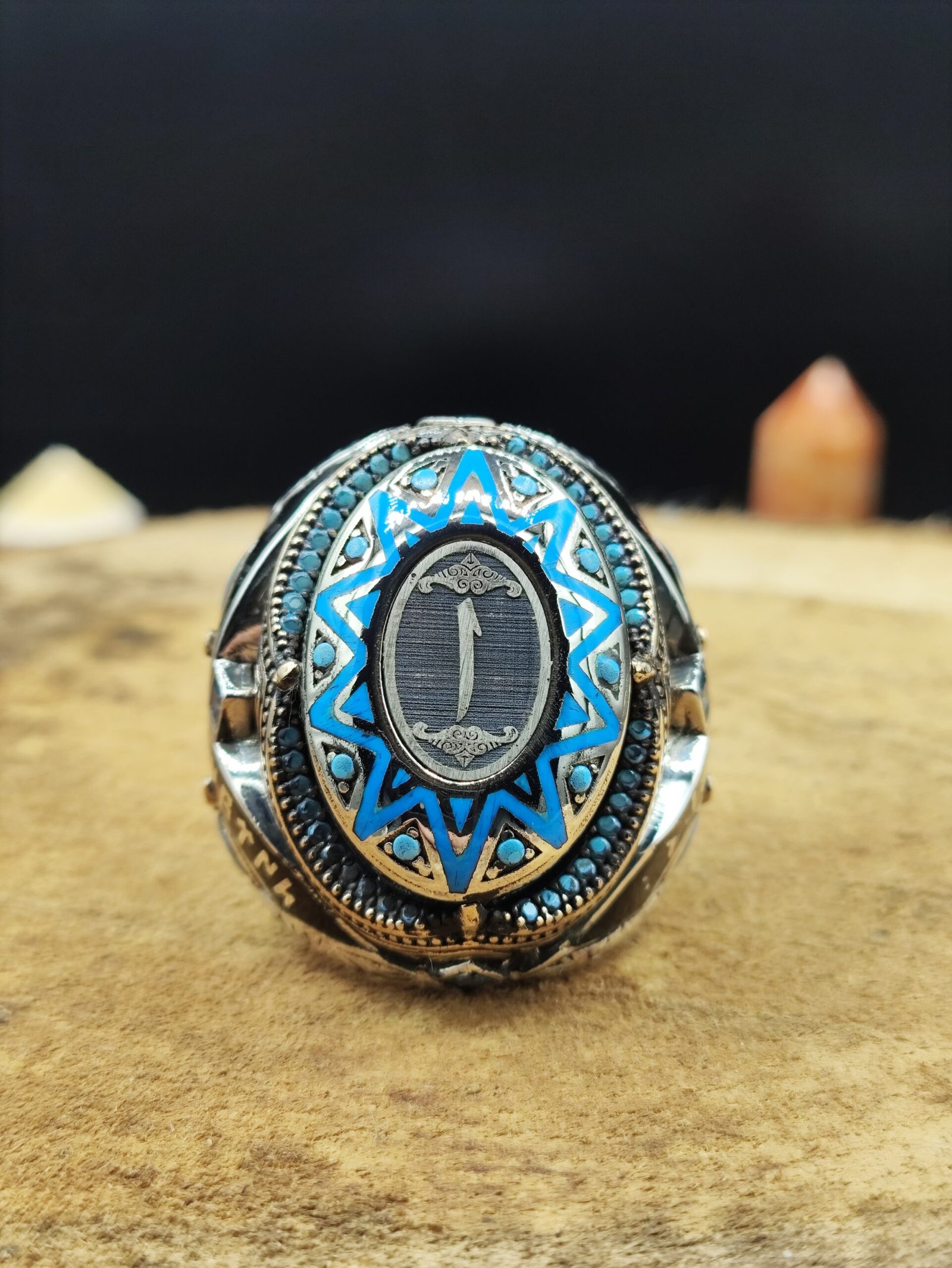 Arapça Elif Harfli Özel Tasarım 925 Ayar Gümüş Erkek Yüzük | El İşçiliği – 34 Gram - Görsel 5