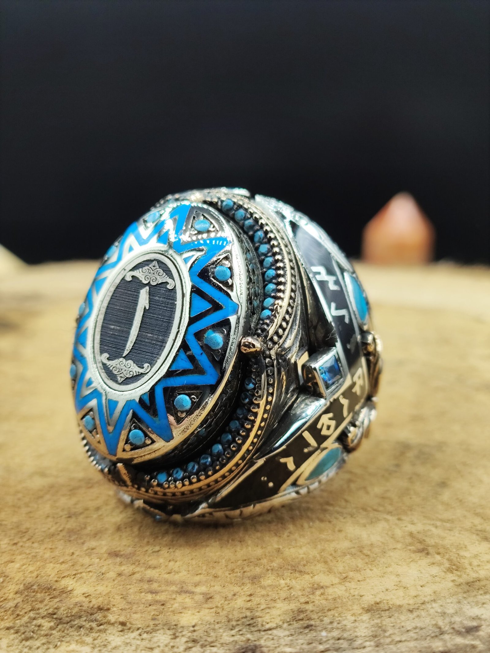 Arapça Elif Harfli Özel Tasarım 925 Ayar Gümüş Erkek Yüzük | El İşçiliği – 34 Gram - Görsel 4