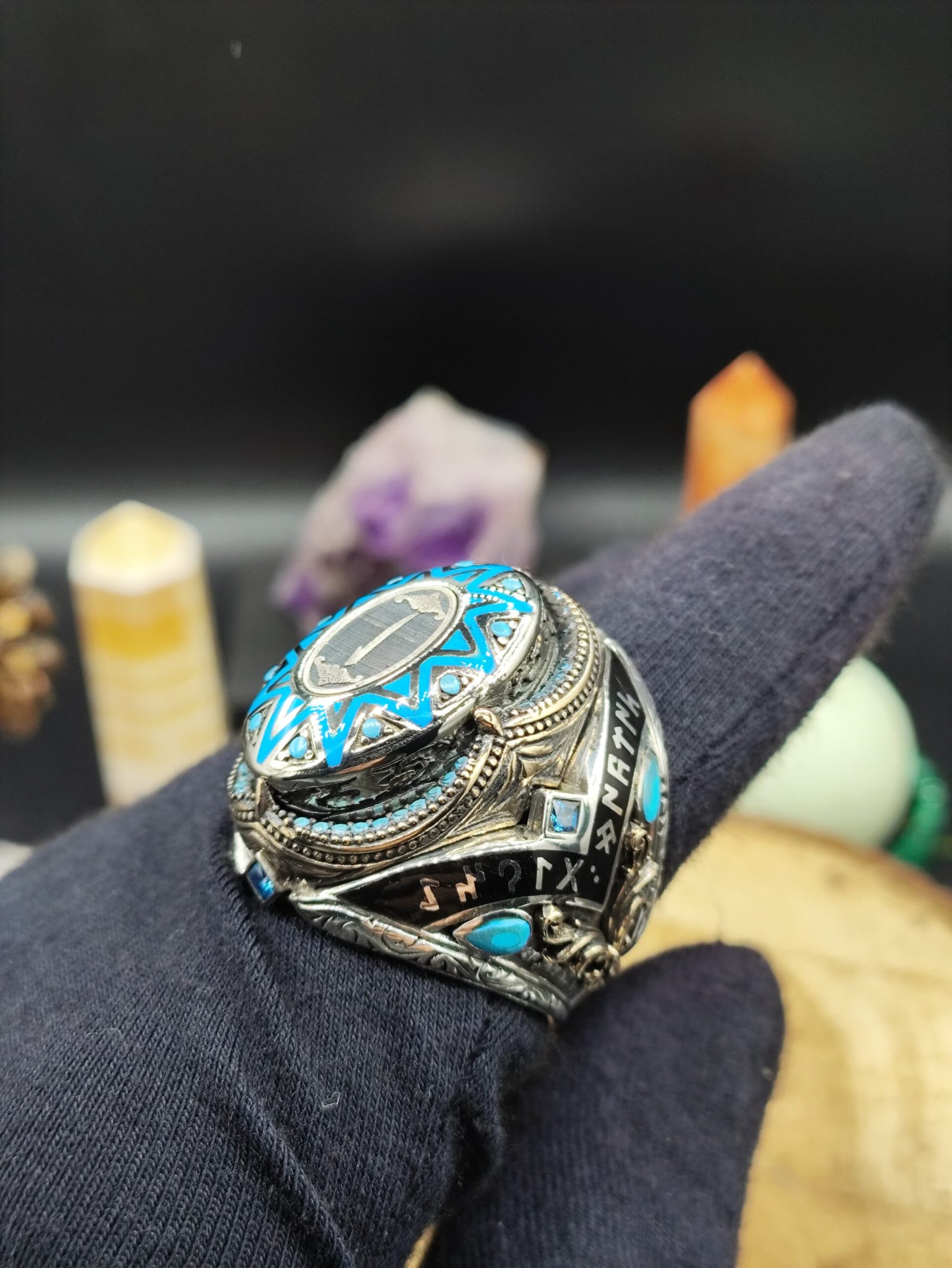 Arapça Elif Harfli Özel Tasarım 925 Ayar Gümüş Erkek Yüzük | El İşçiliği – 34 Gram