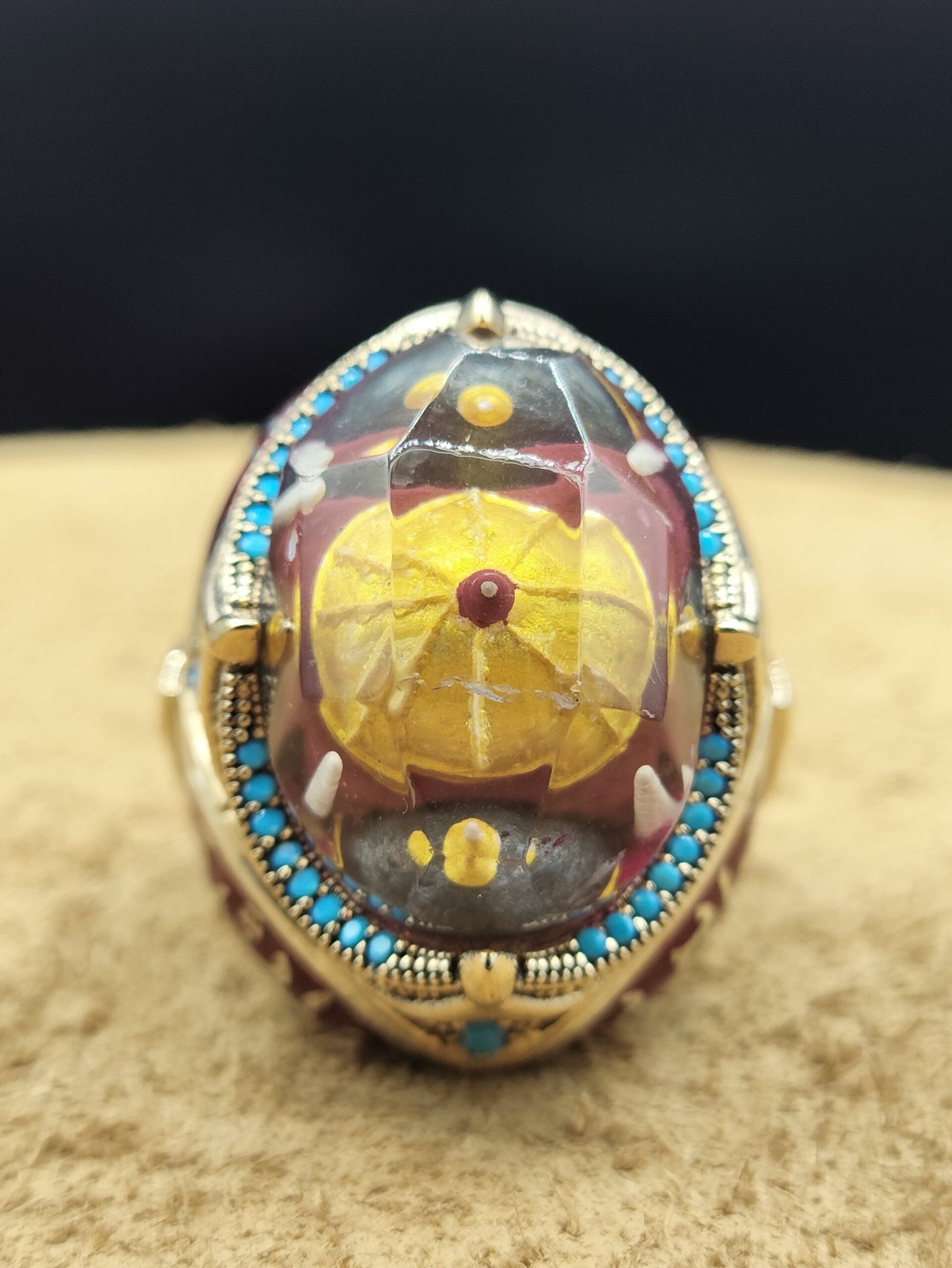 30 Gram 925 Ayar Gümüş Erkek Yüzük – Cami Motifli Büyük Bombeli Taşlı Özel Tasarım - Görsel 2