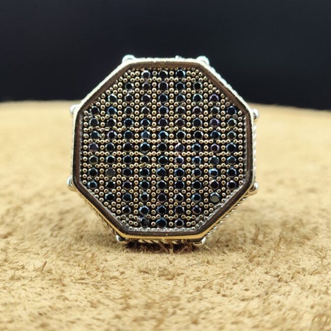 925 Ayar Gümüş 18 Gram Siyah Zirkon Taşlı Erkek Yüzük Özel Tasarım