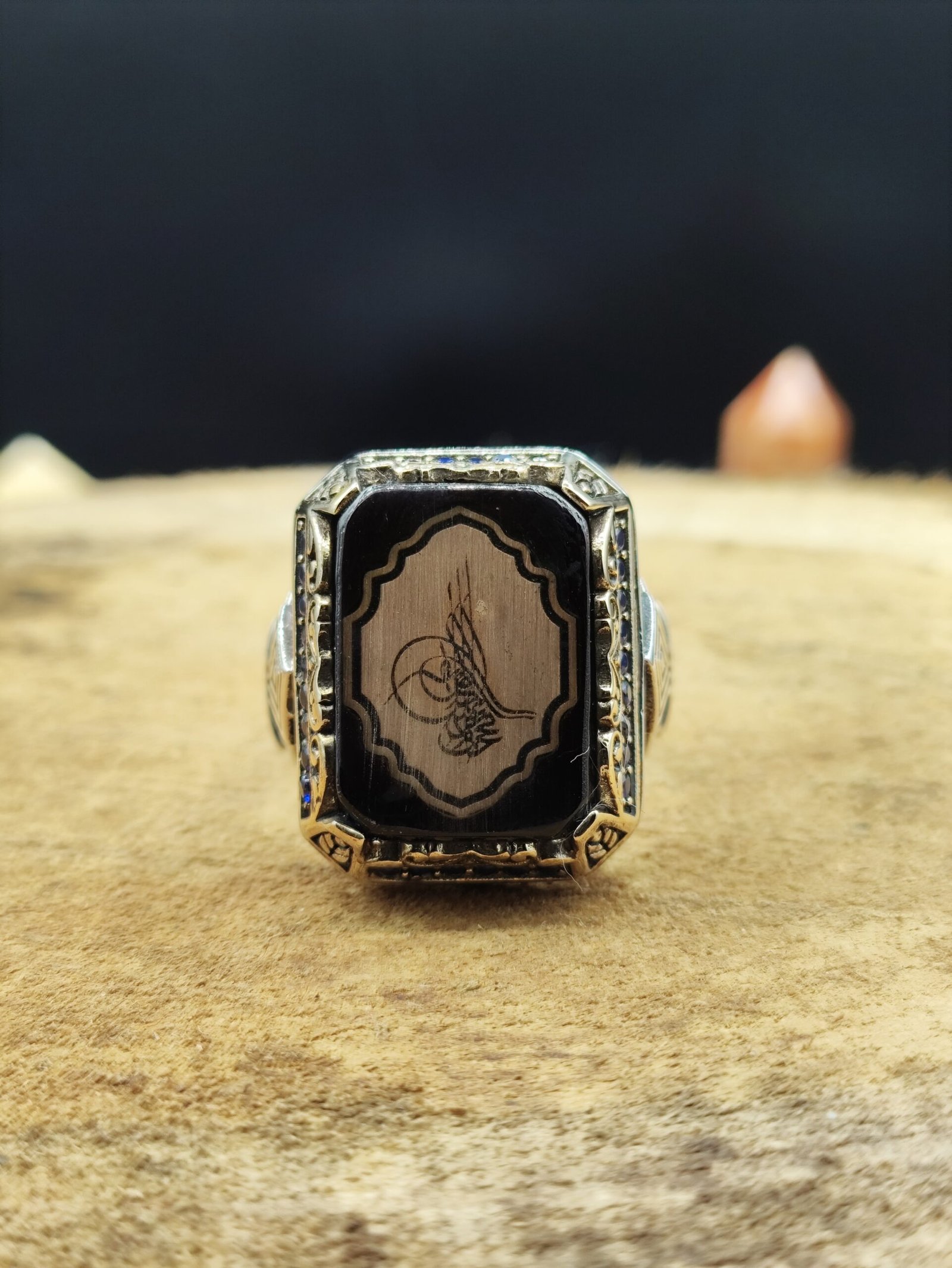 Osmanlı Tuğralı Zirkon Taşlı 925 Ayar Gümüş Erkek Yüzük | Özel Tasarım – 15 Gram - Görsel 2